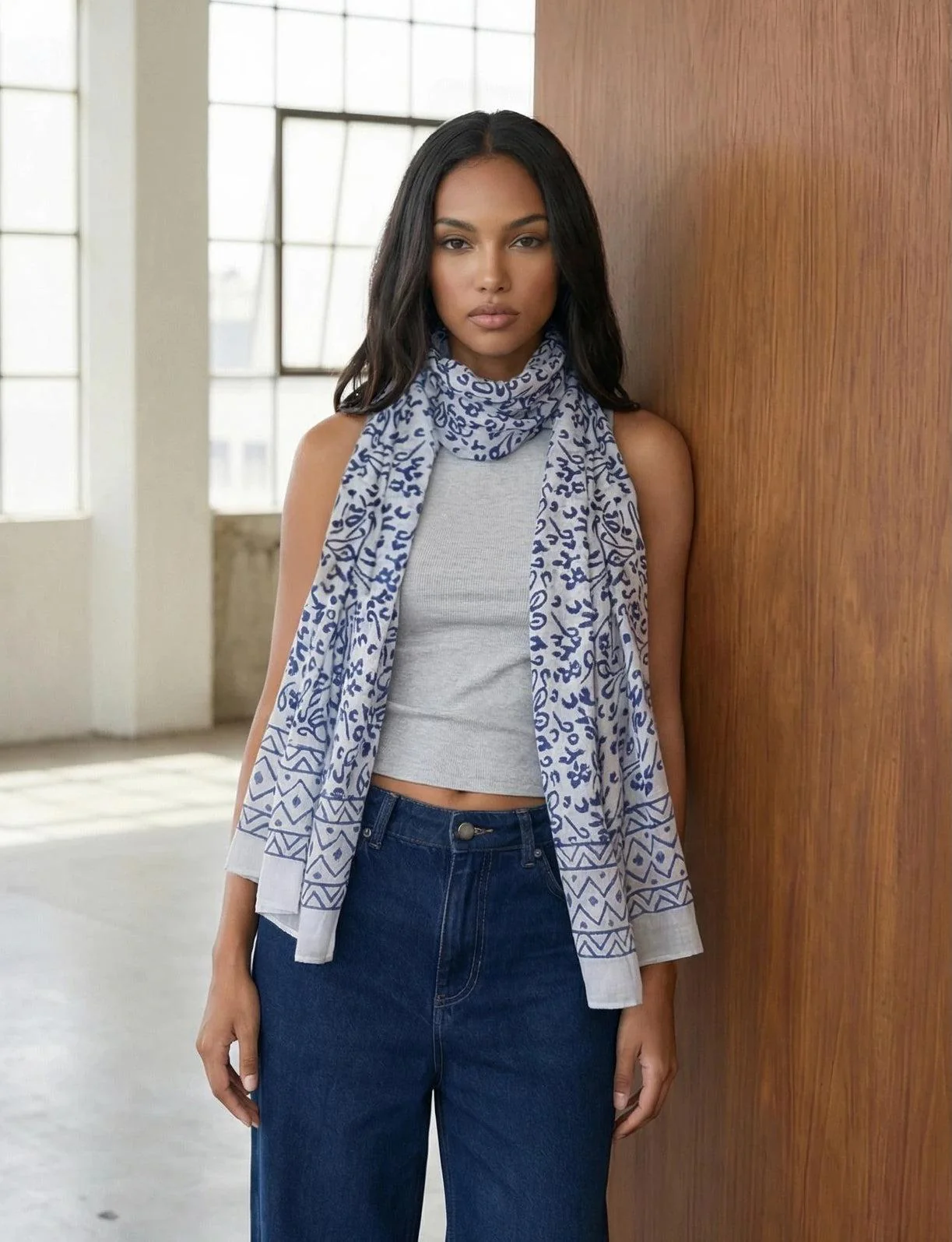 Bright Blue Abstract Scarf - Image 2