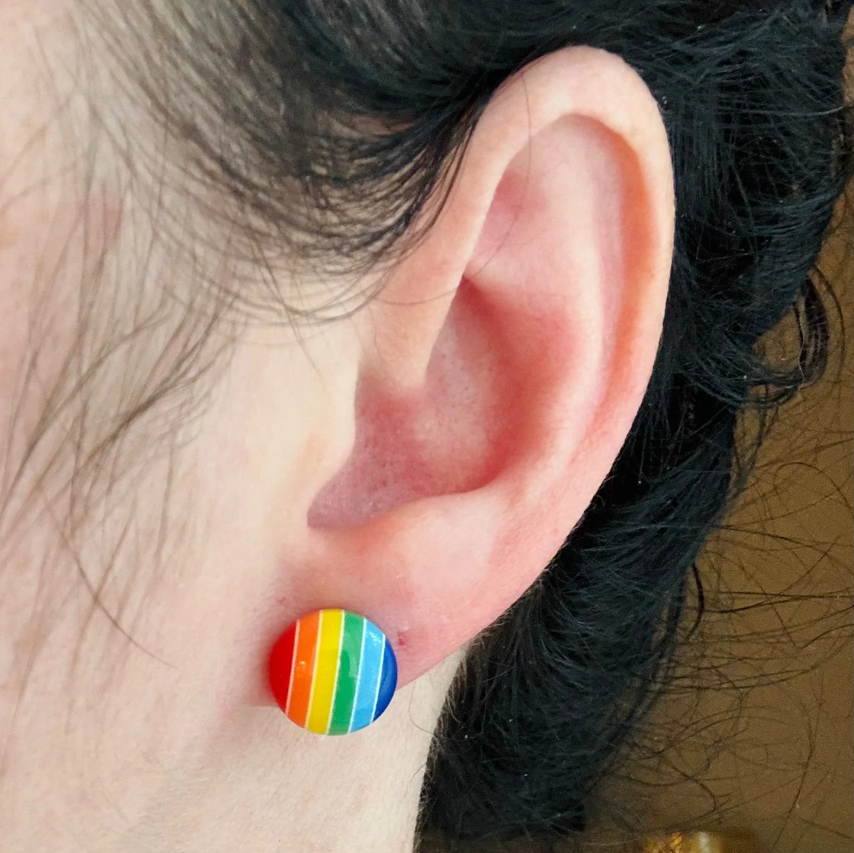 Bright Rainbow Stripes Stud Earrings - Image 2