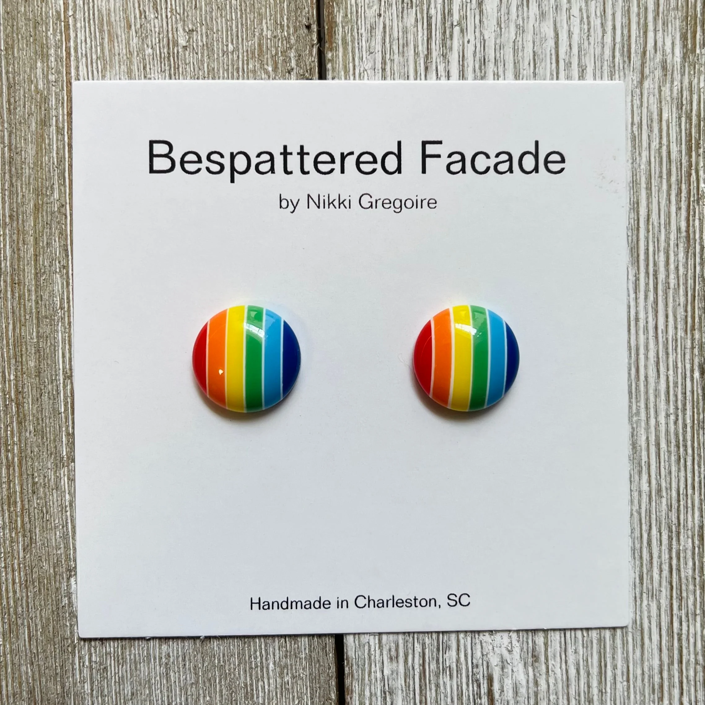 Bright Rainbow Stripes Stud Earrings - Image 3