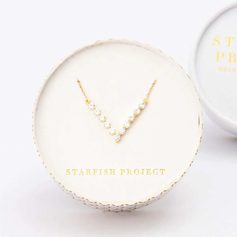 Brilliance V-Bar Chevron Zircon and Gold Necklace - Image 3