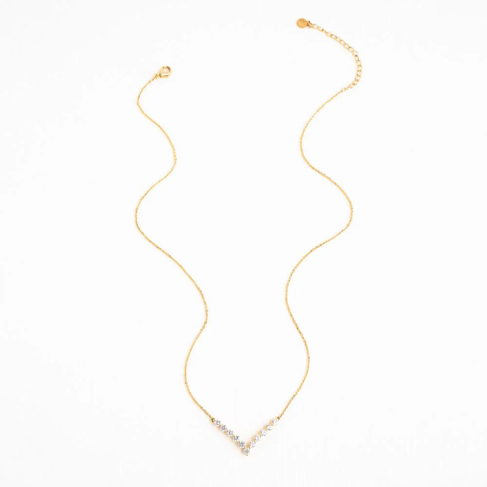 Brilliance V-Bar Chevron Zircon and Gold Necklace - Image 4