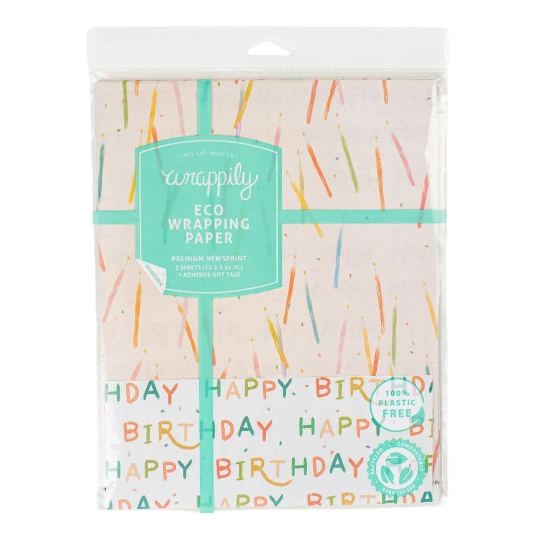 Candles / Happy Birthday • Double-Sided Eco Wrapping Paper - Image 2