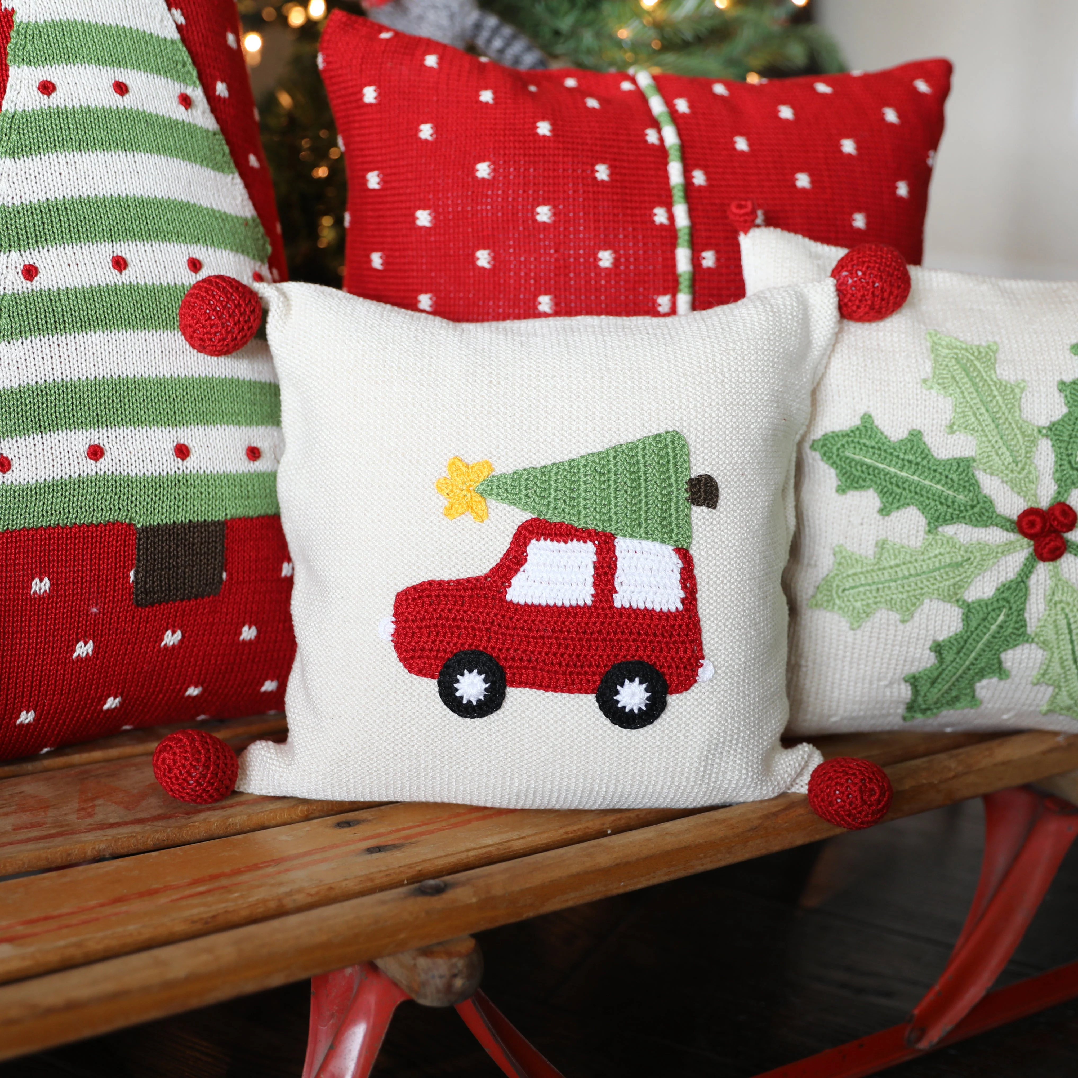 Car with Christmas Tree 10" Pillow - Image 2