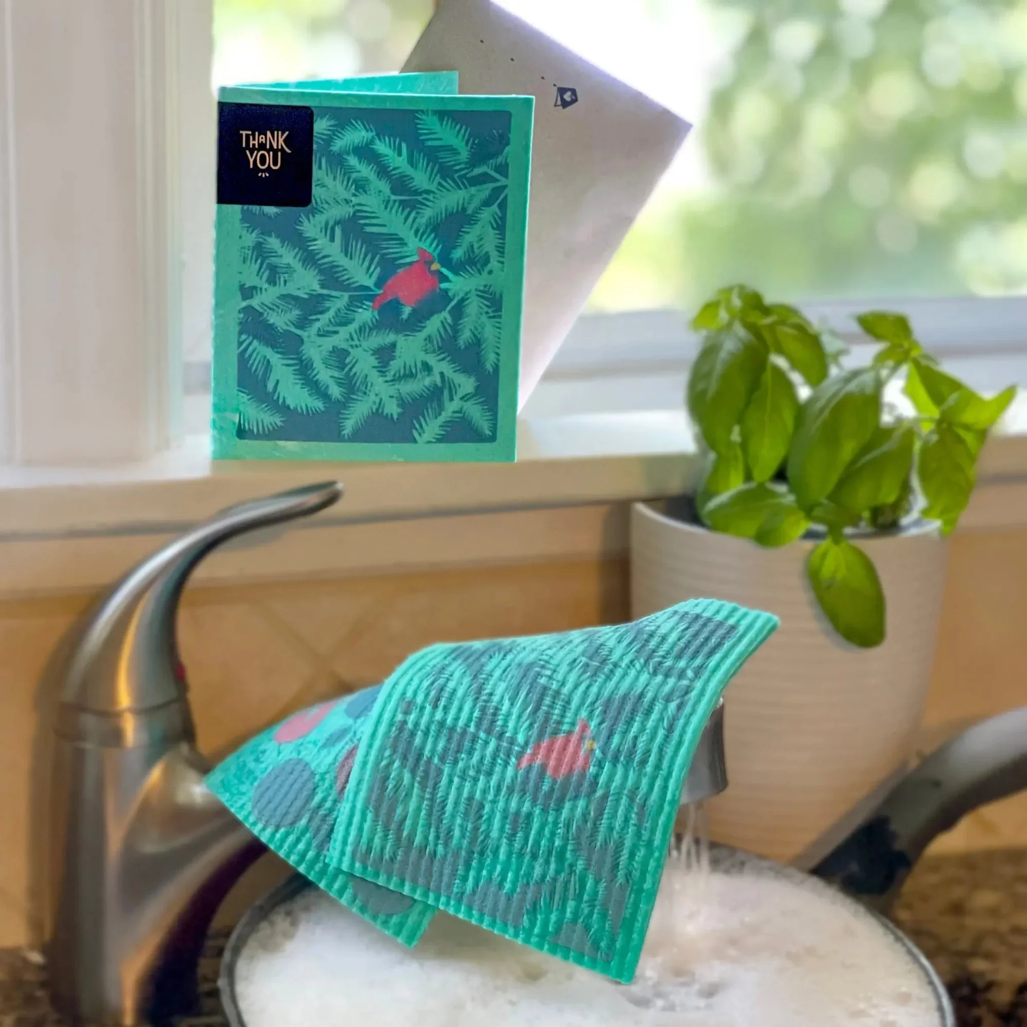 Cardinal Branches – Greeting Card Turns Into a Swedish Sponge Cloth | Soak iT Up Clard® - Image 4