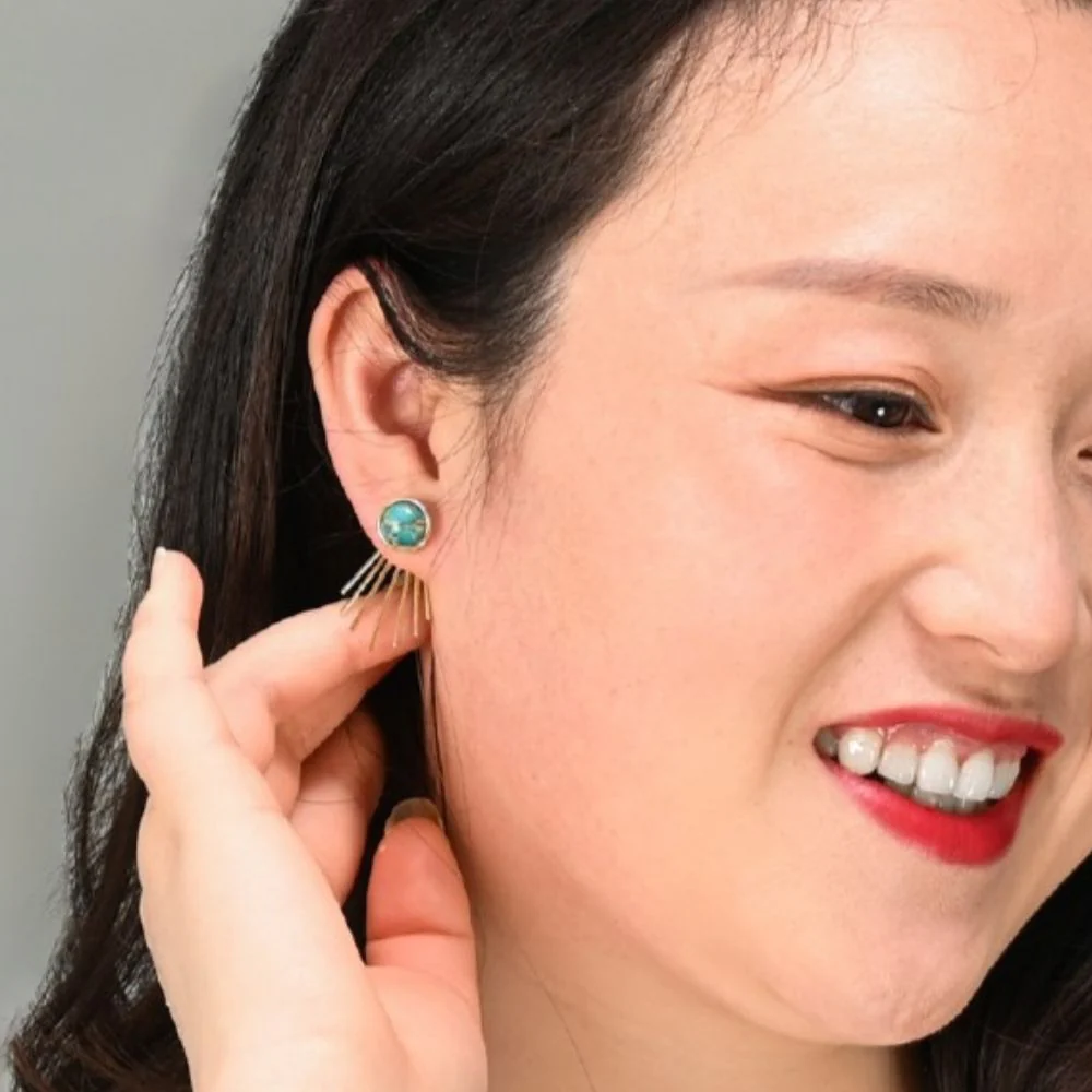 Caroline Emperor Stone Stud & Fringe Earrings - Image 2