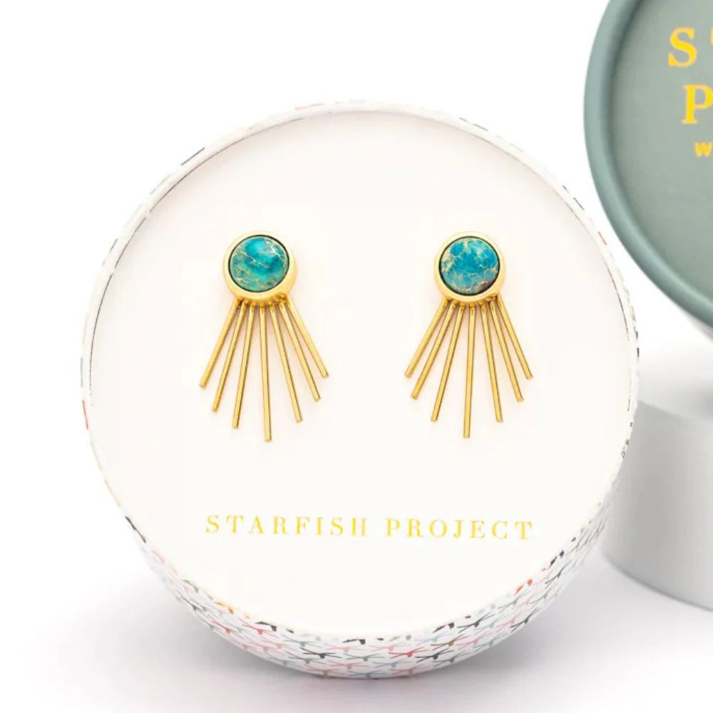 Caroline Emperor Stone Stud & Fringe Earrings - Image 3