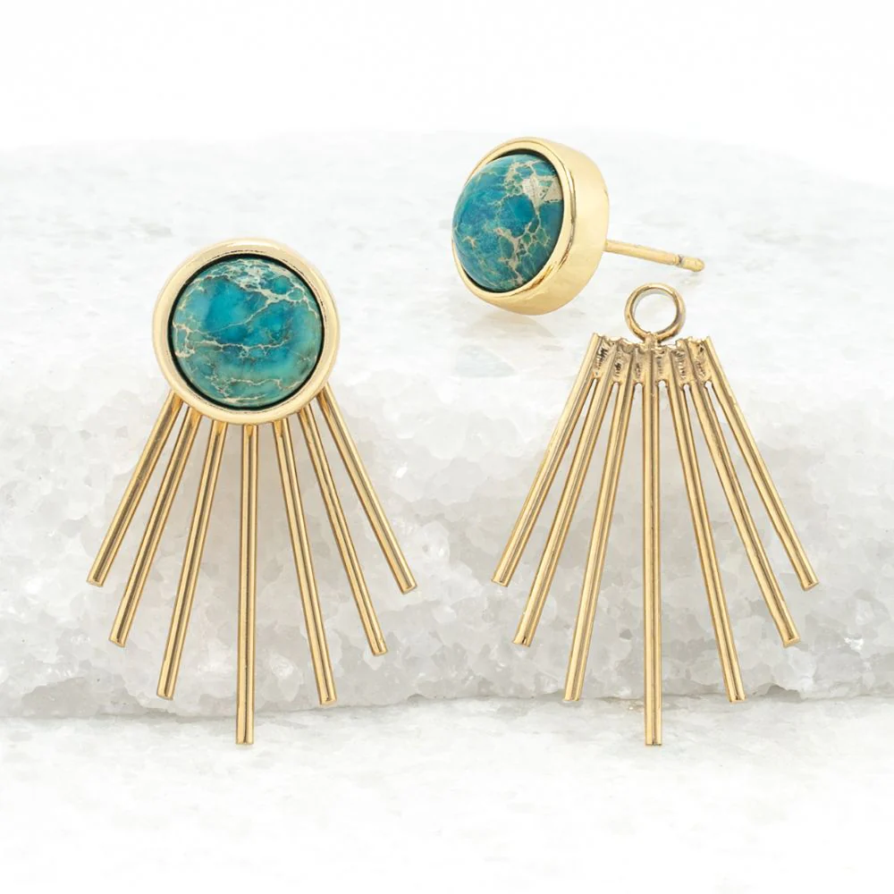 Caroline Emperor Stone Stud & Fringe Earrings - Image 4