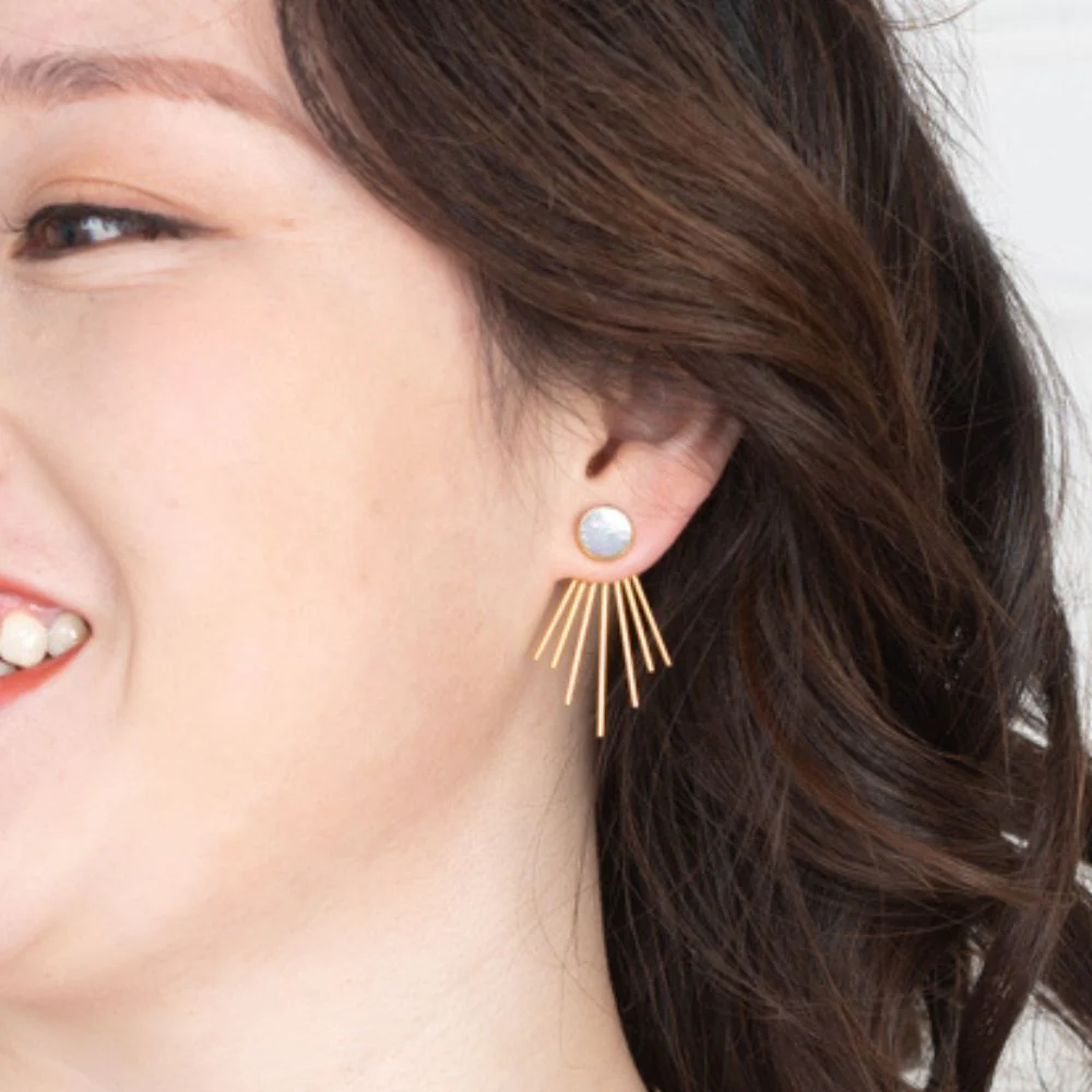 Caroline Mother of Pearl Stud & Fringe Earrings - Image 2