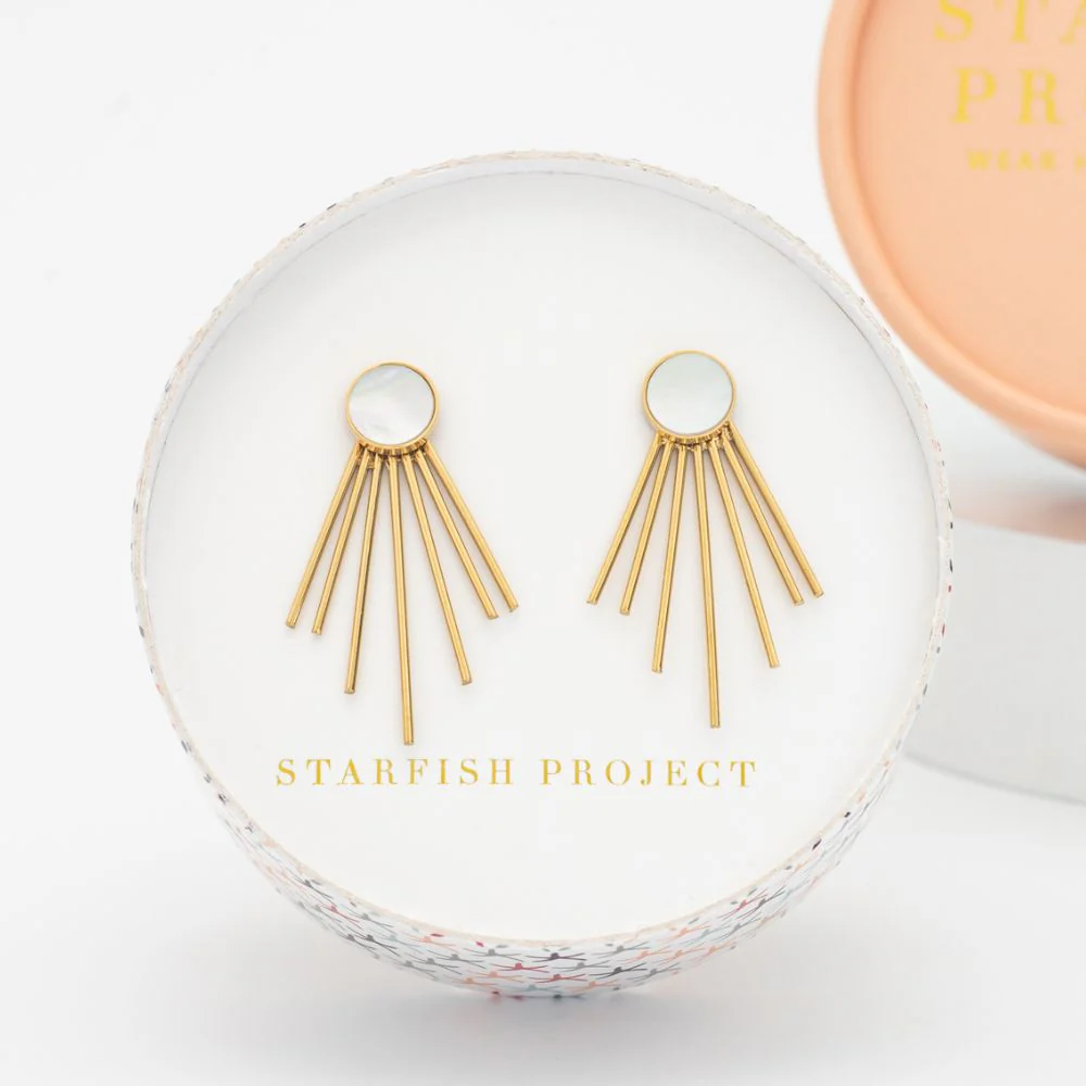 Caroline Mother of Pearl Stud & Fringe Earrings - Image 3