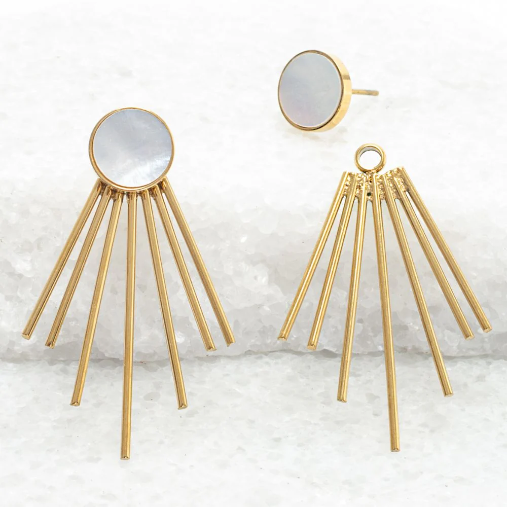 Caroline Mother of Pearl Stud & Fringe Earrings - Image 4