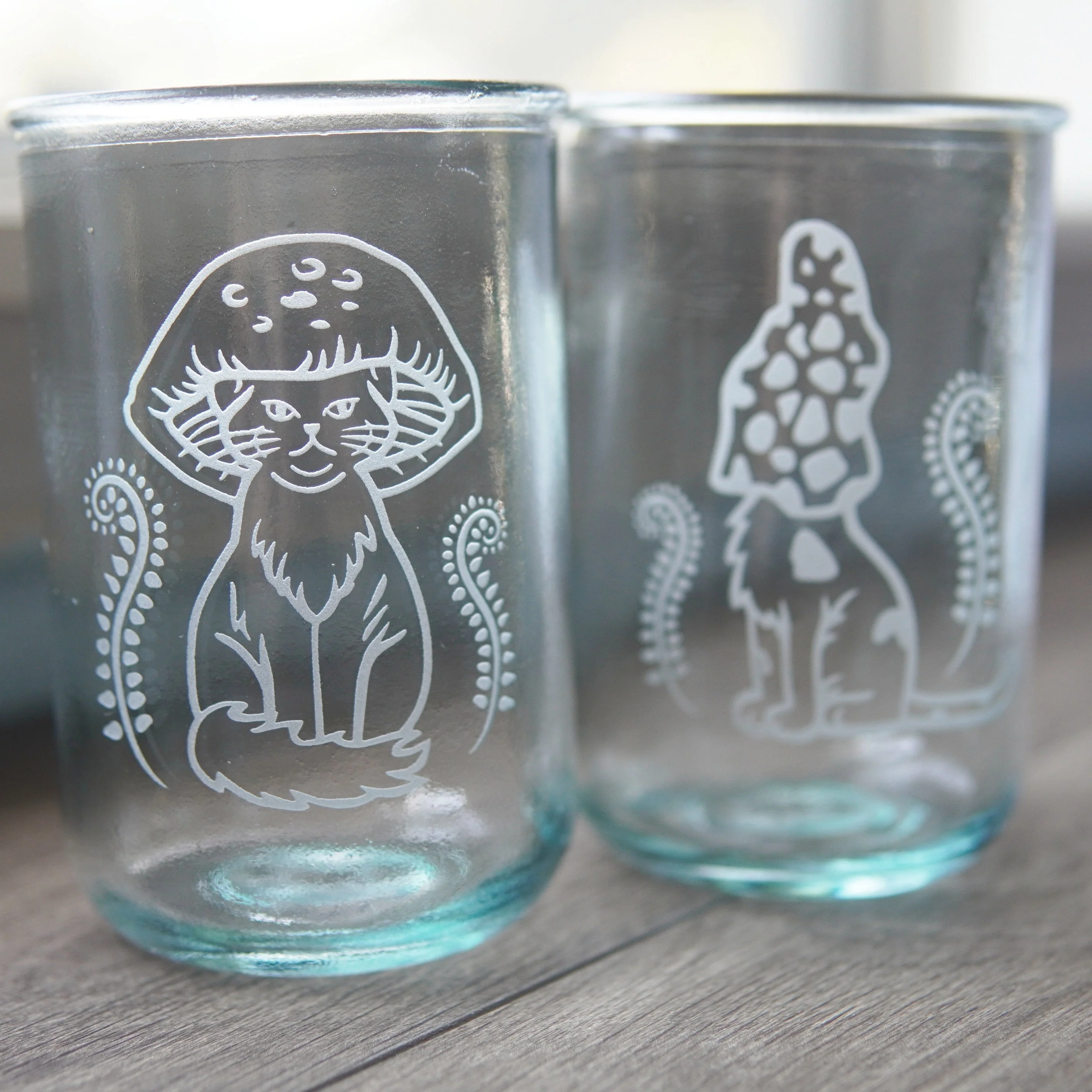 Cat Mushrooms Rustic Recycled Glass Candle Cup