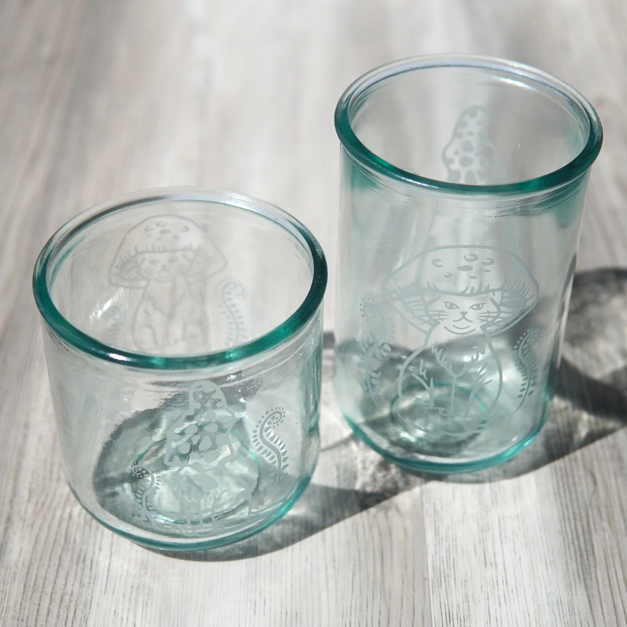 Cat Mushrooms Rustic Recycled Glass Candle Cup - Image 2