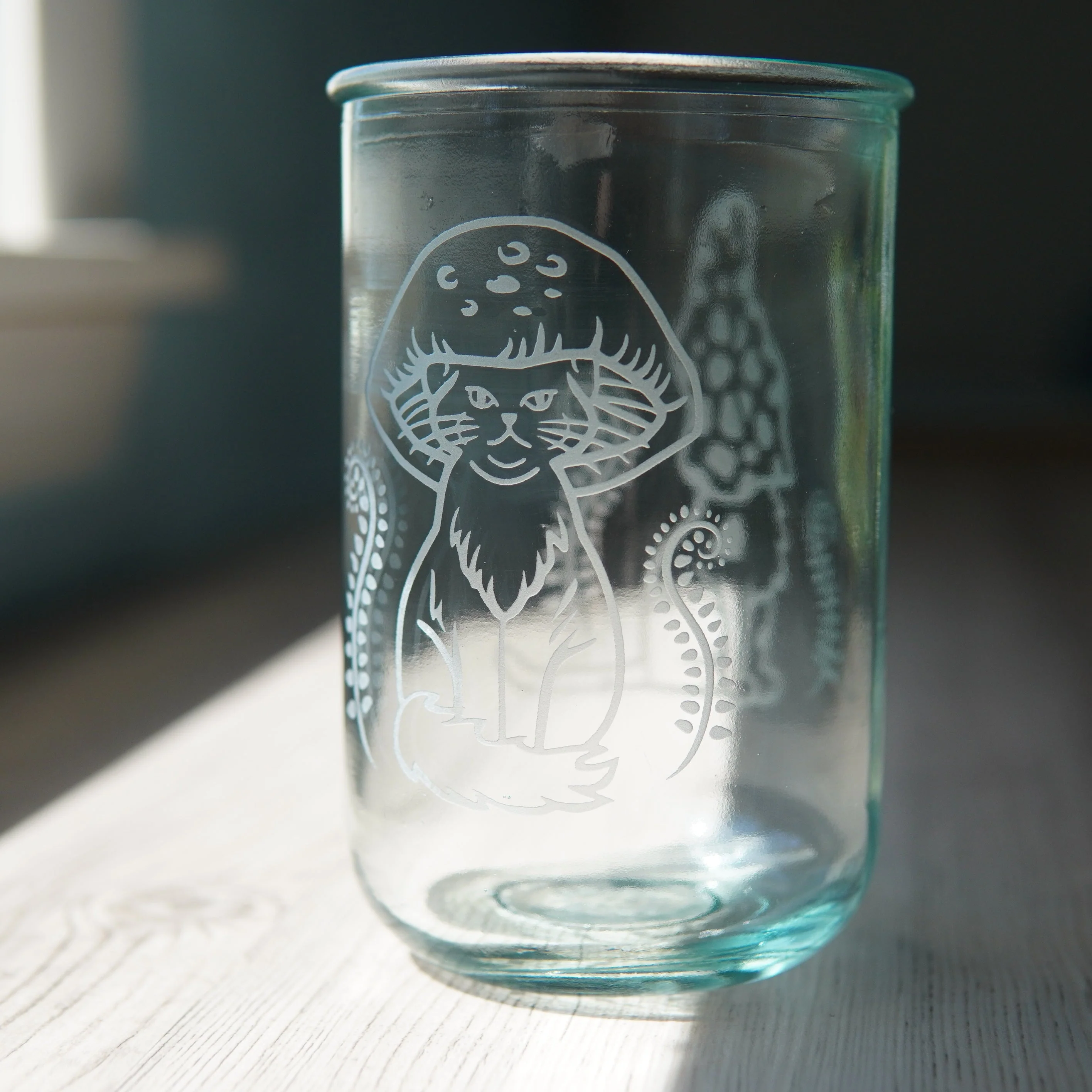 Cat Mushrooms Rustic Recycled Glass Candle Cup - Image 3