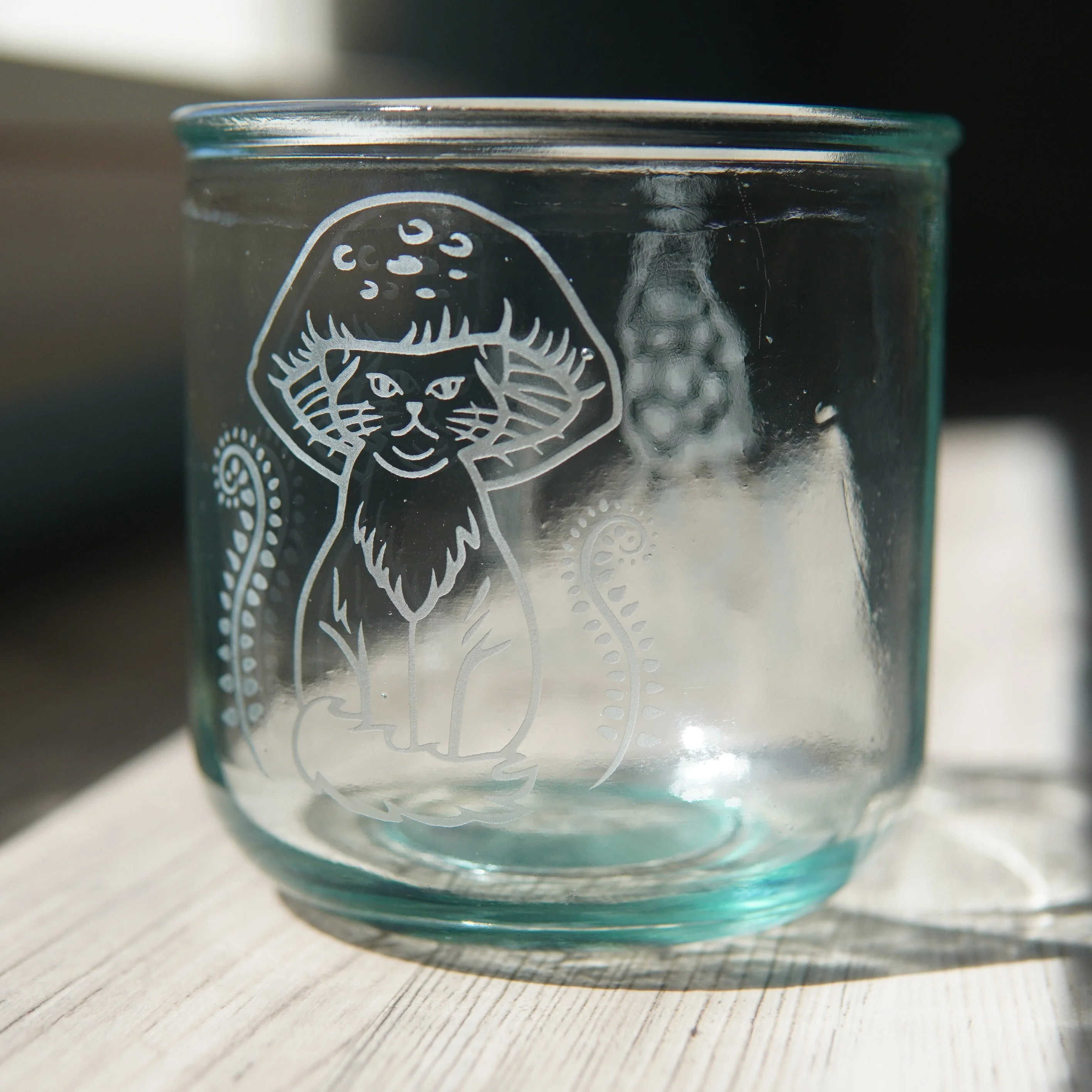 Cat Mushrooms Rustic Recycled Glass Candle Cup - Image 6