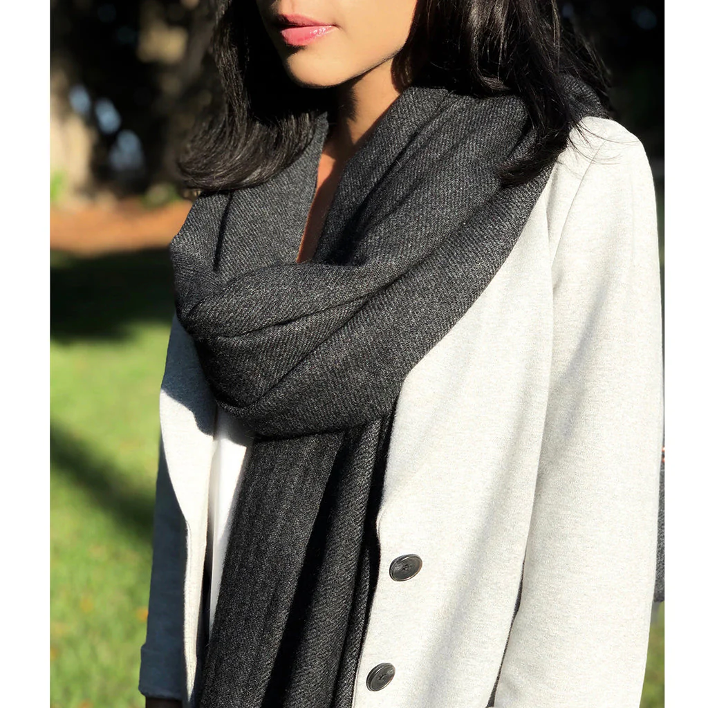 Charcoal Handloom  Cashmere Scarf - Image 2