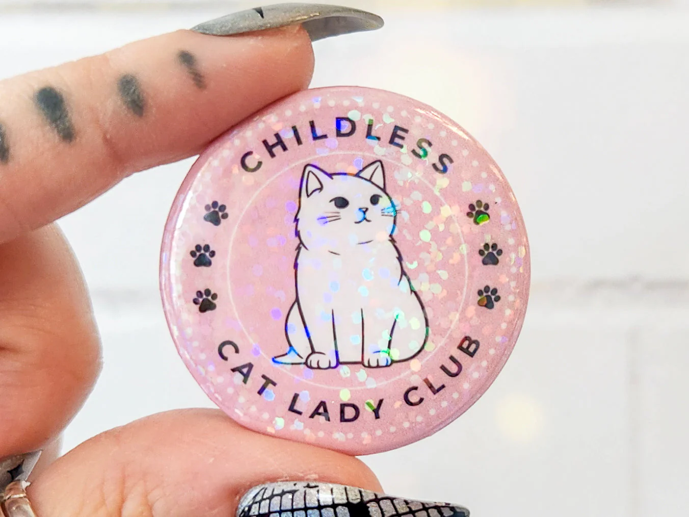 Childless Cat Lady Club Holographic Pinback Button - Image 2