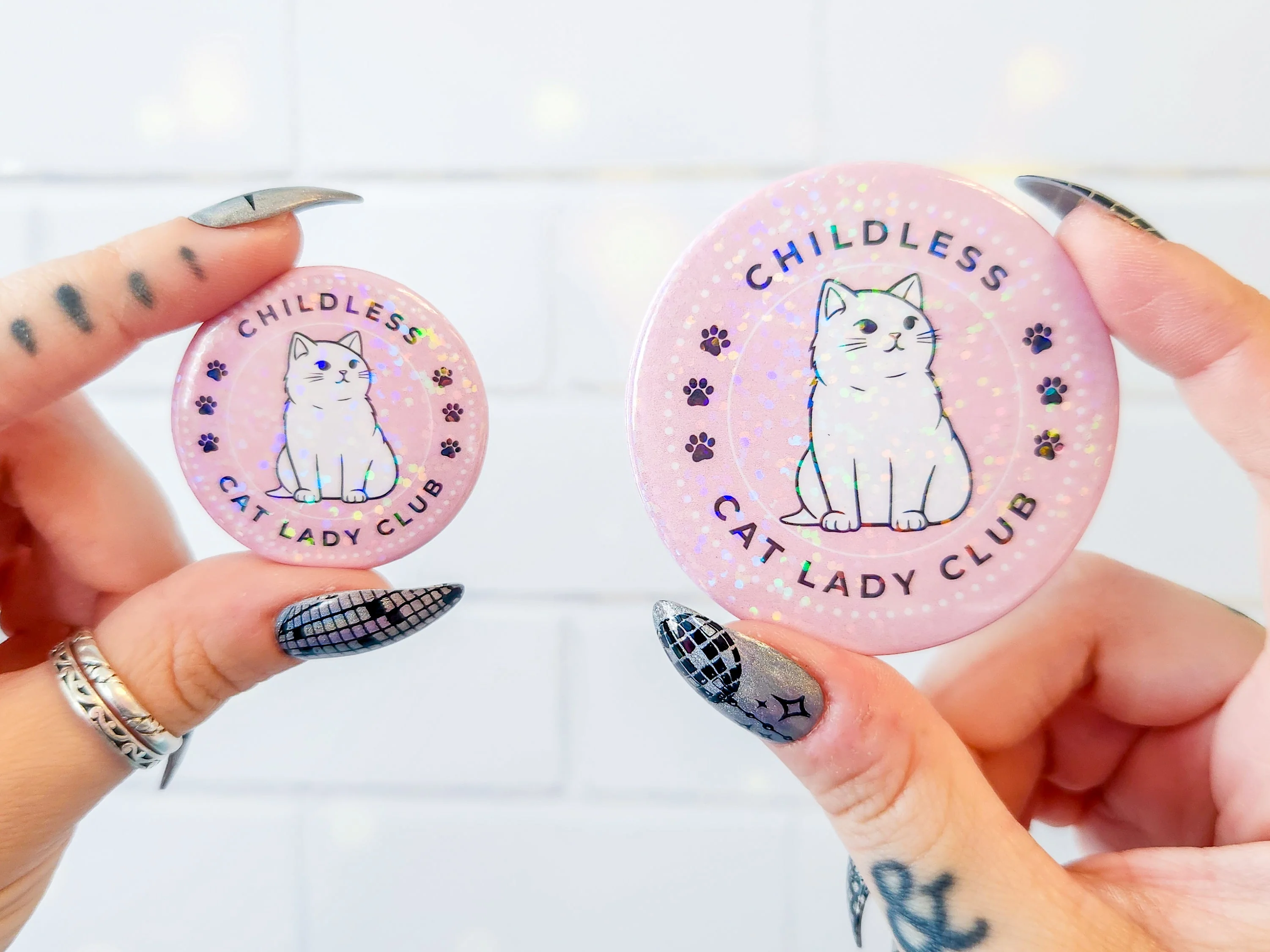 Childless Cat Lady Club Holographic Pinback Button - Image 3