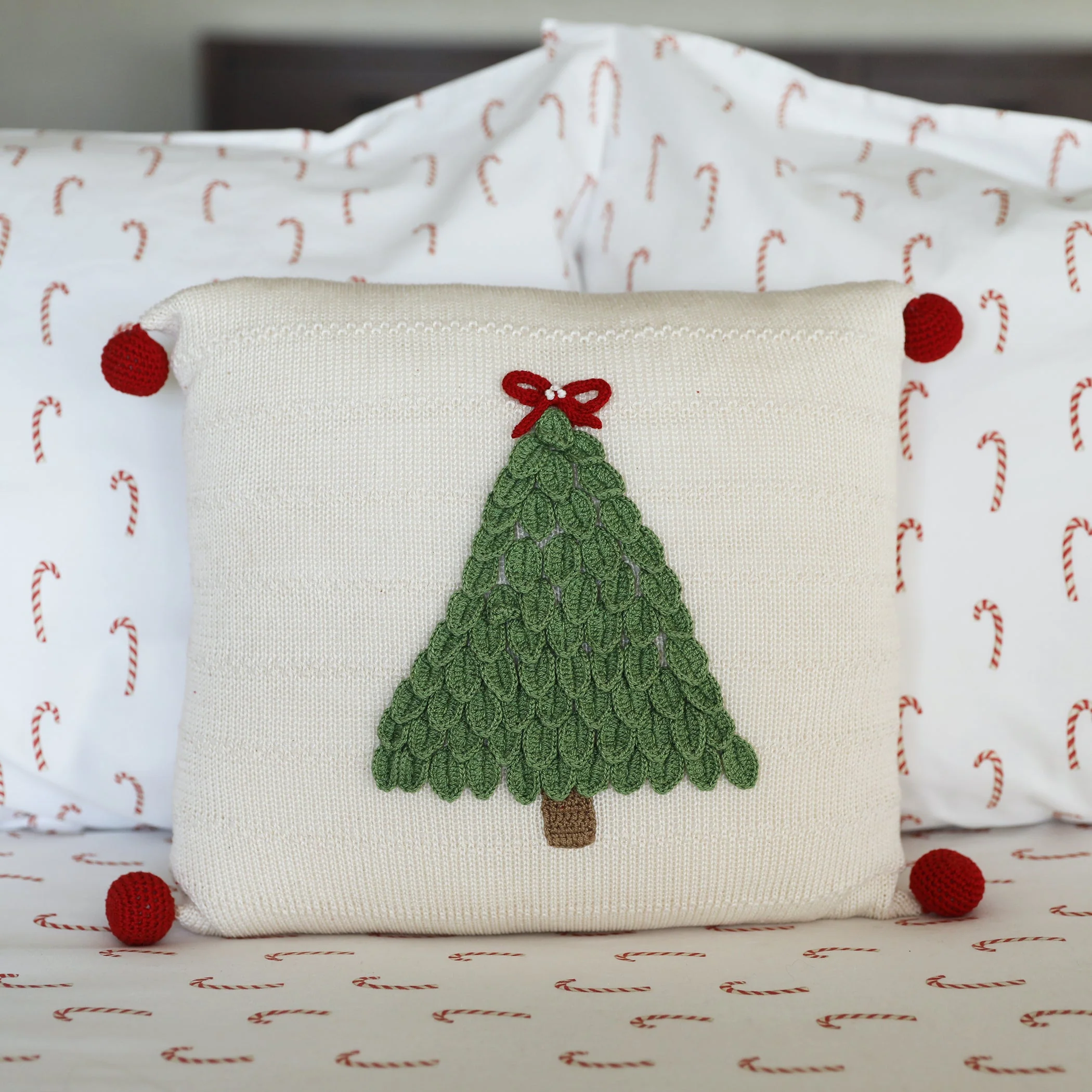 Christmas Tree 12" Pillow, Ecru - Image 2