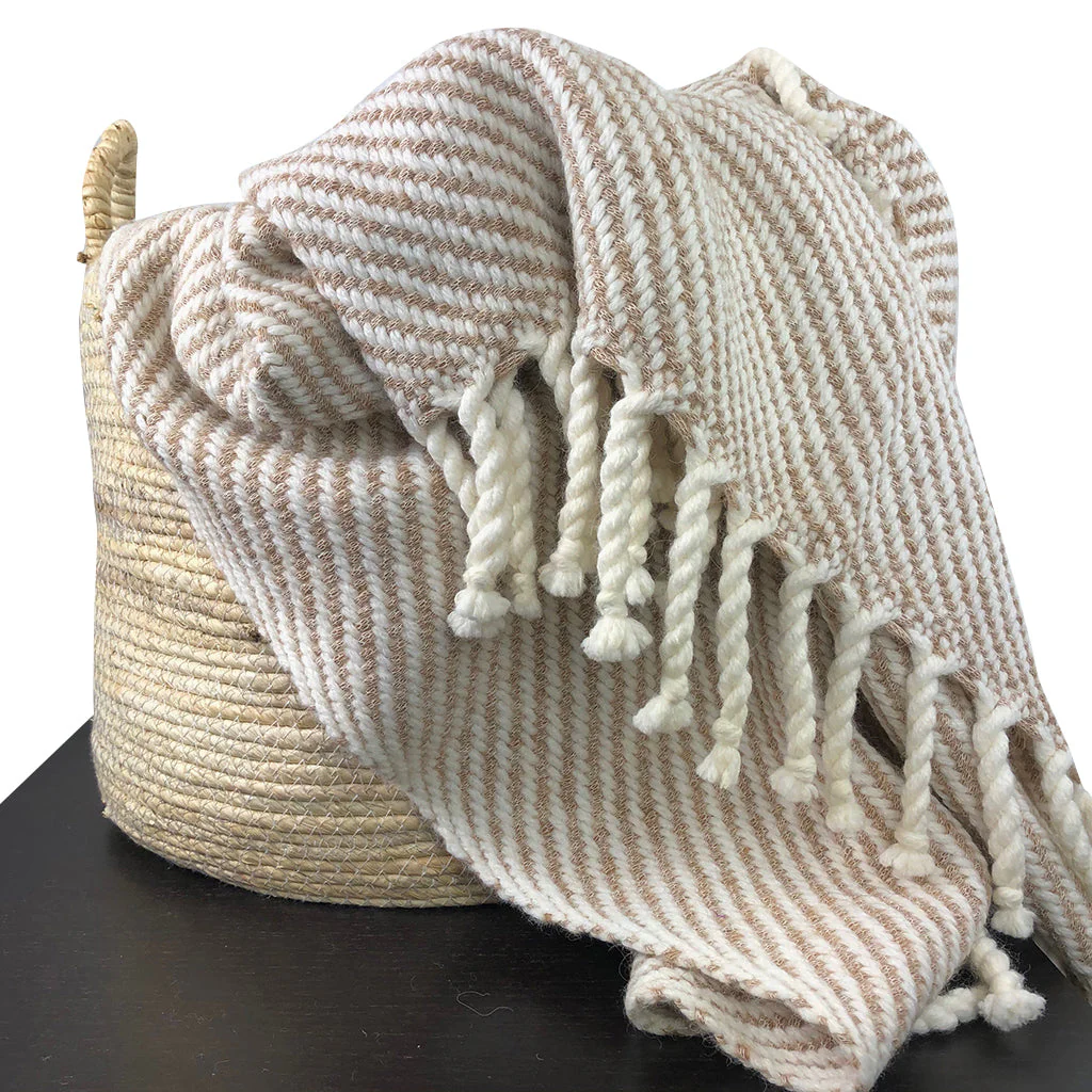 Chunky Camel Stripe Alpaca Throw - Image 2
