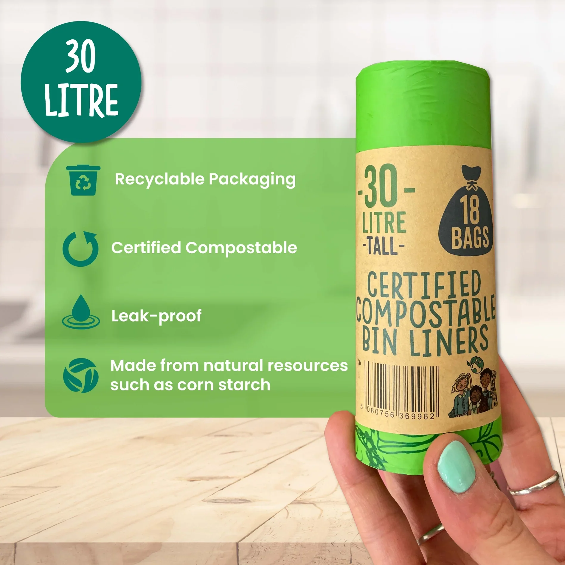 Compostable Bin Liners (8 gallon) | 1 roll of 18 bags - Image 2