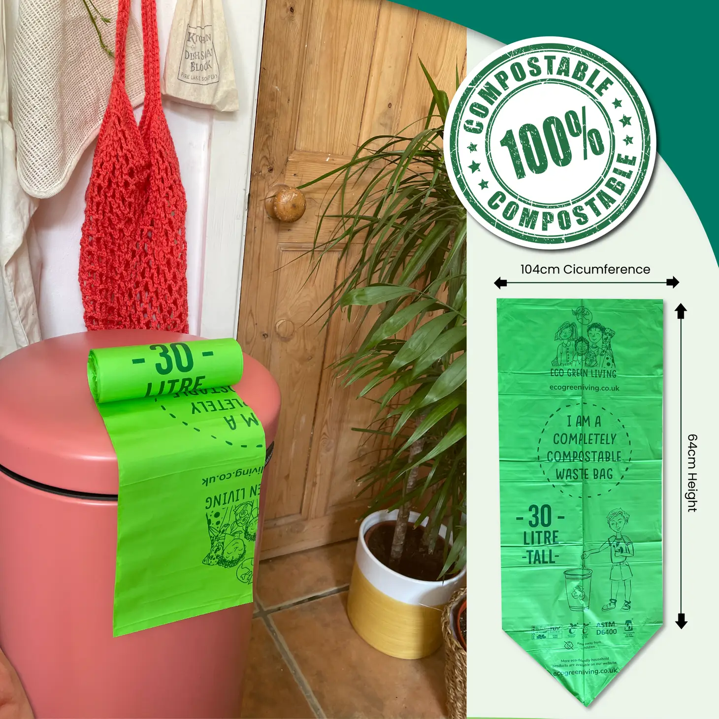 Compostable Bin Liners (8 gallon) | 1 roll of 18 bags - Image 6