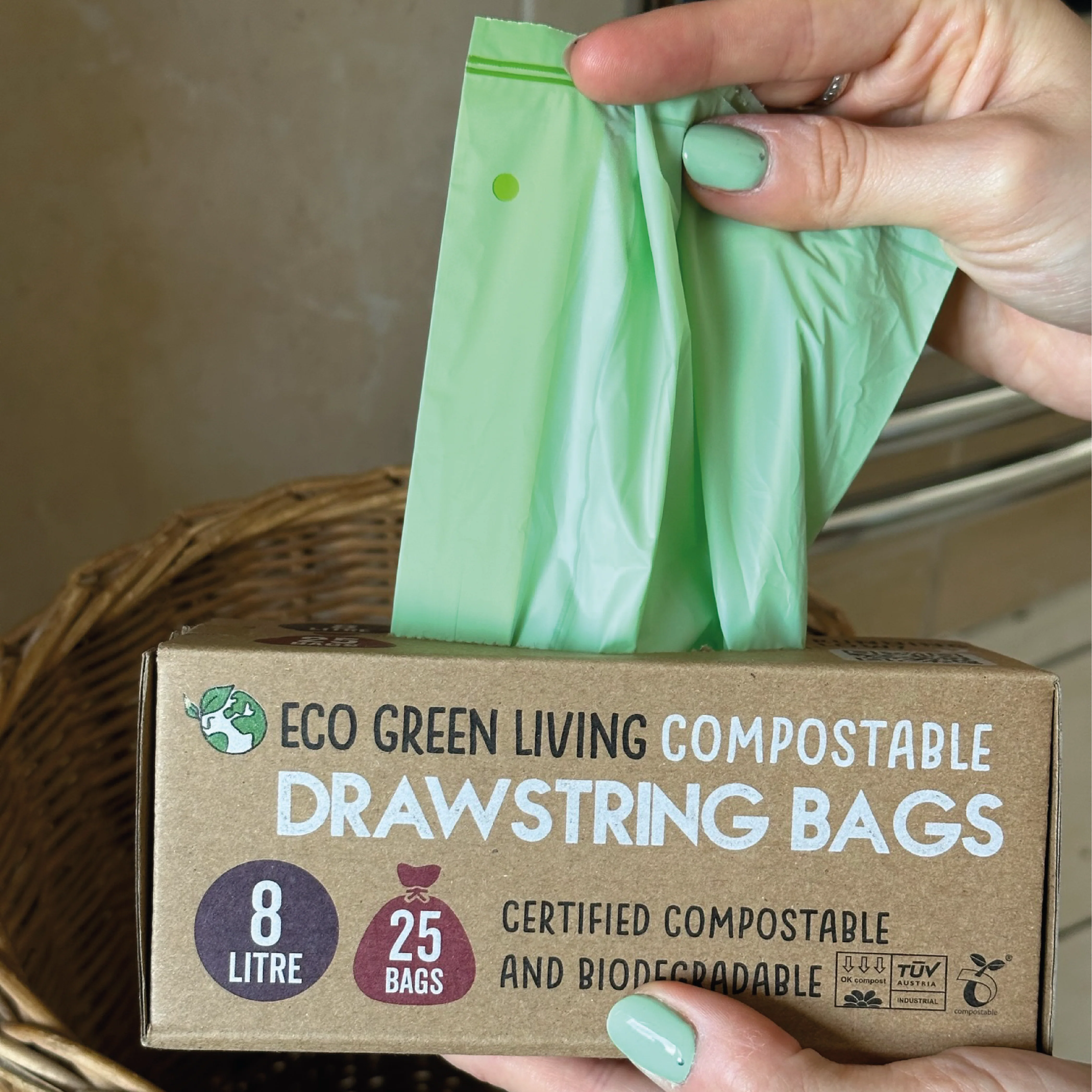 Compostable Drawstring Bin Bags | 2 Gallon (25 bags) - Image 2