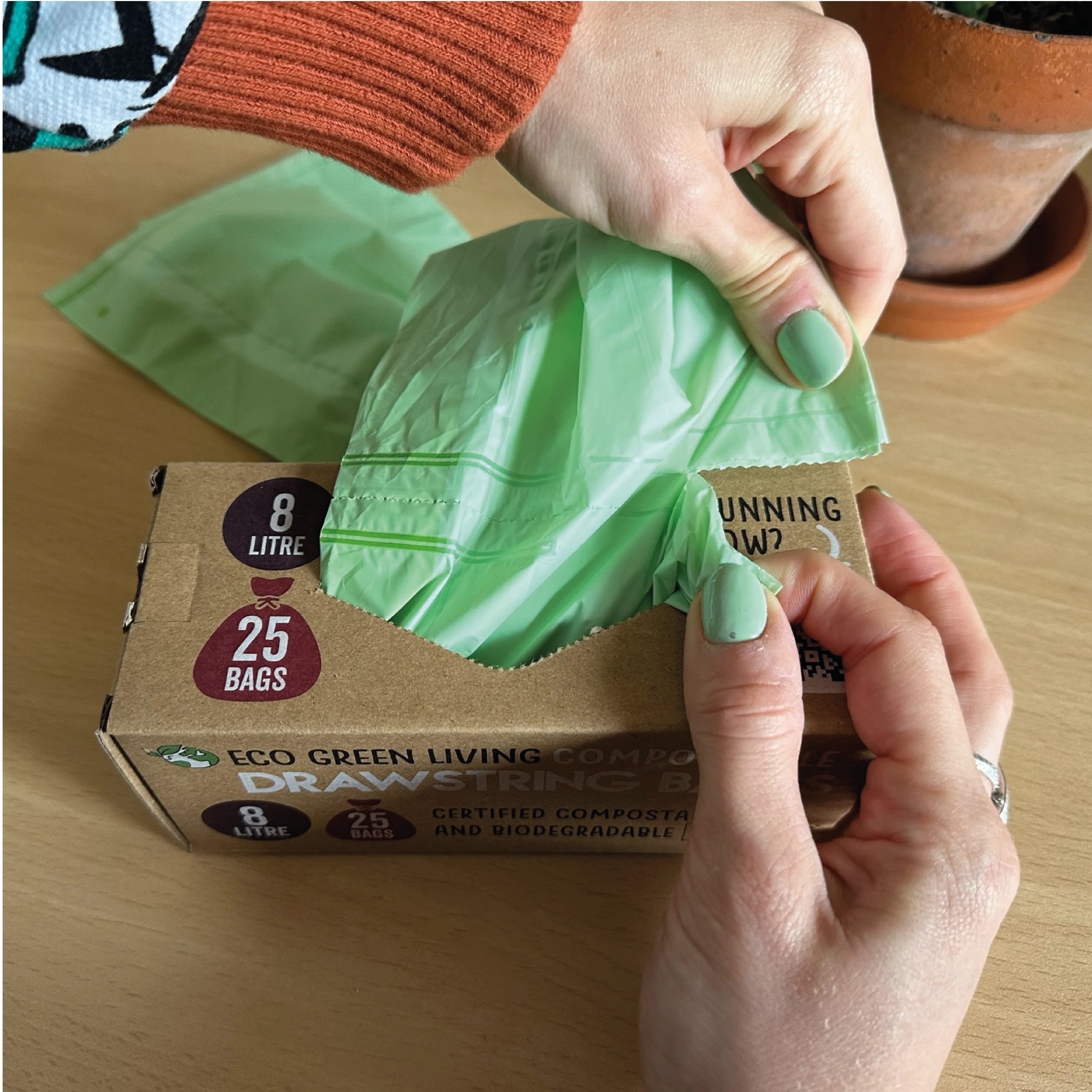 Compostable Drawstring Bin Bags | 2 Gallon (25 bags) - Image 4