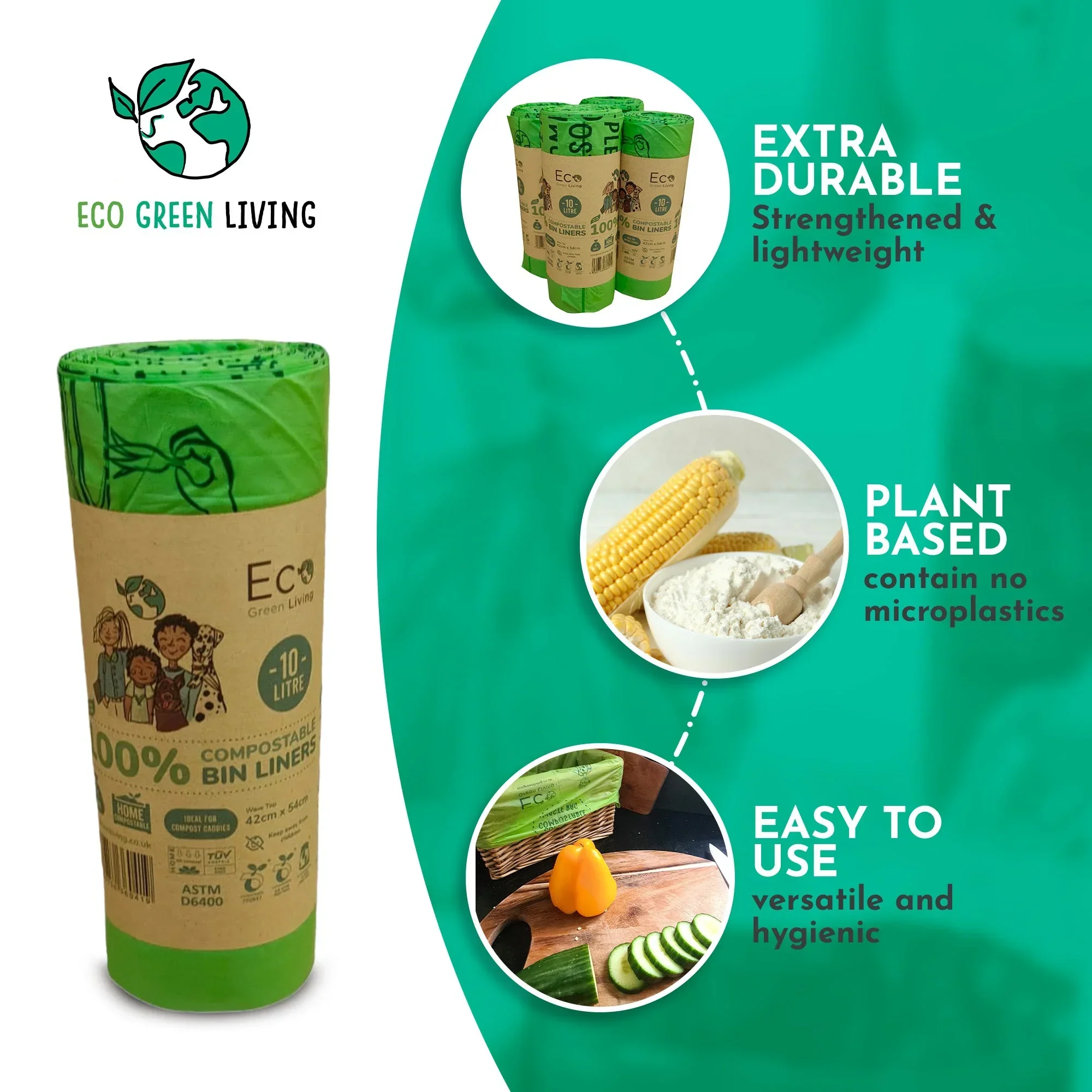 Compostable Waste Bags 2.6 Gallons | 1 Roll of 18 Bags - Image 3
