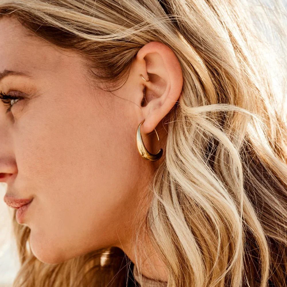 Crescent Moon Thread Drop Earrings - Image 2