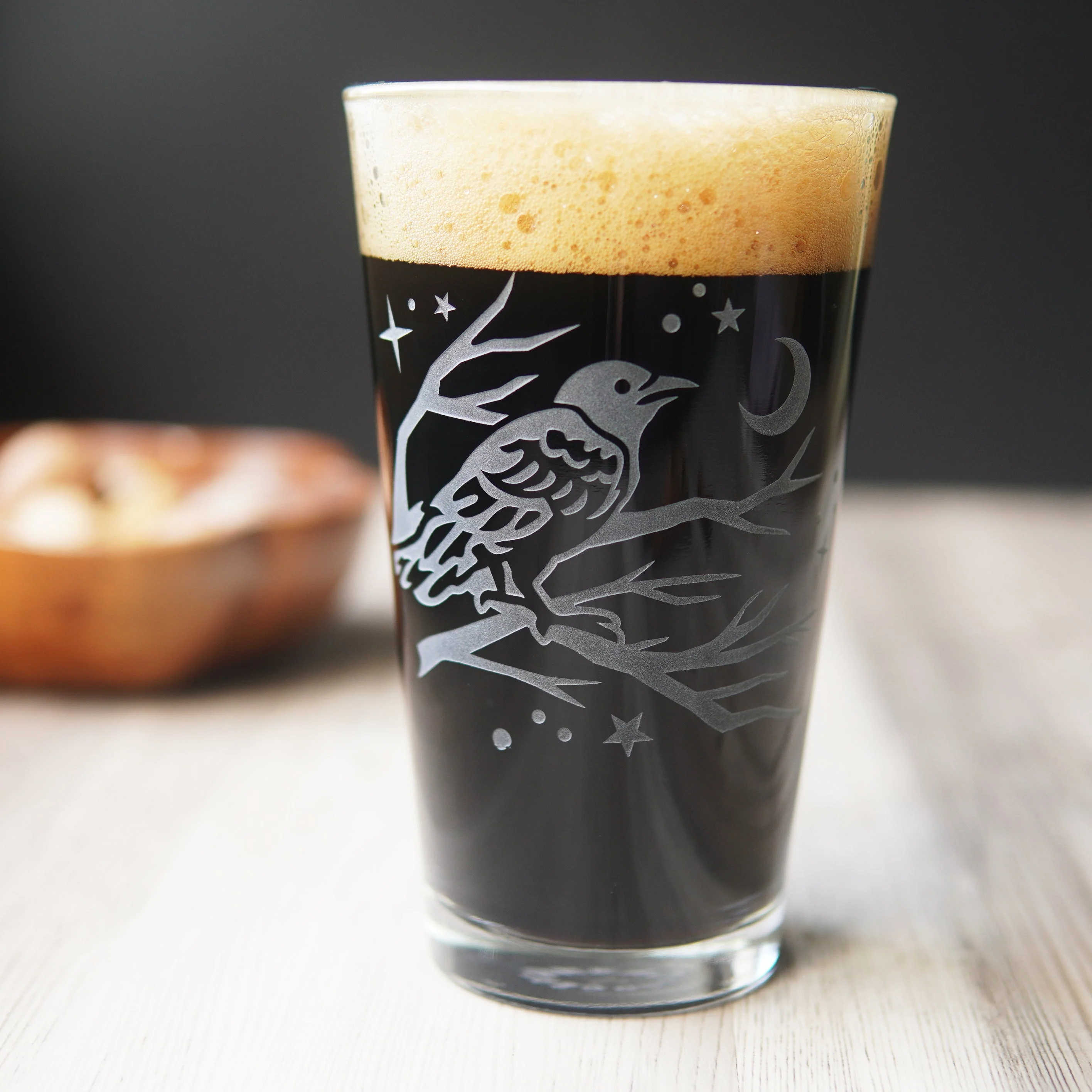 Crow Pint Glass - etched glassware - Image 2