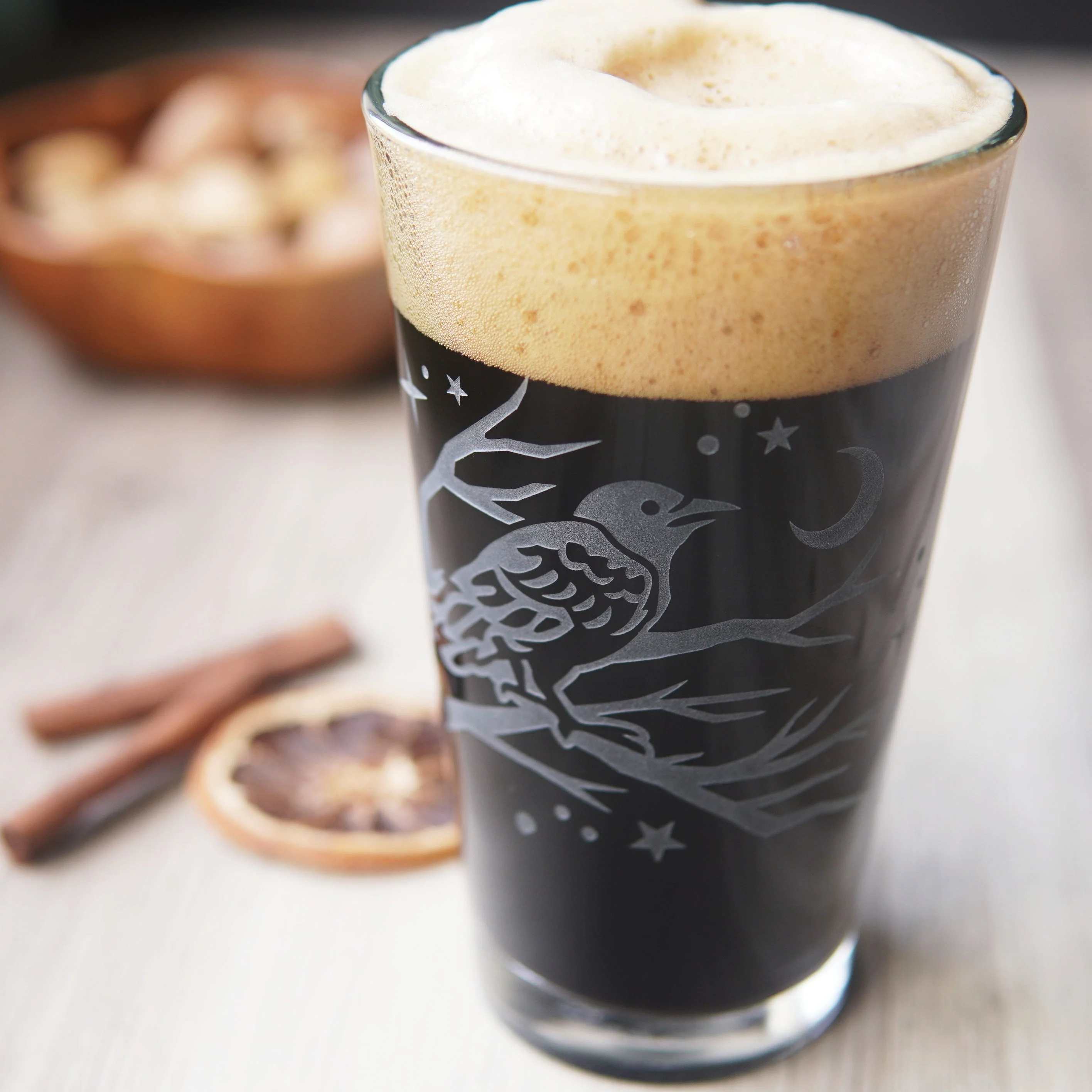 Crow Pint Glass - etched glassware - Image 3