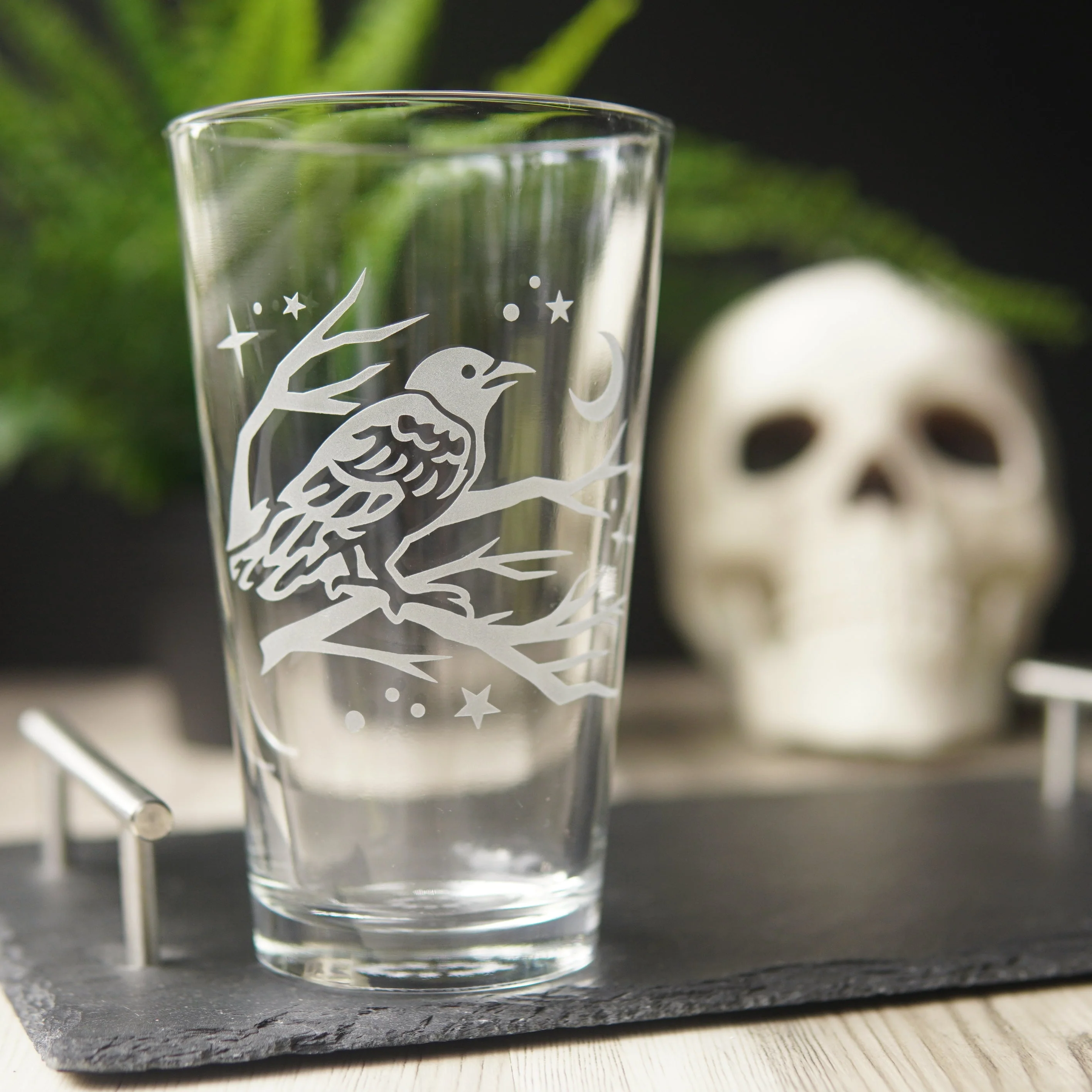 Crow Pint Glass - etched glassware - Image 5