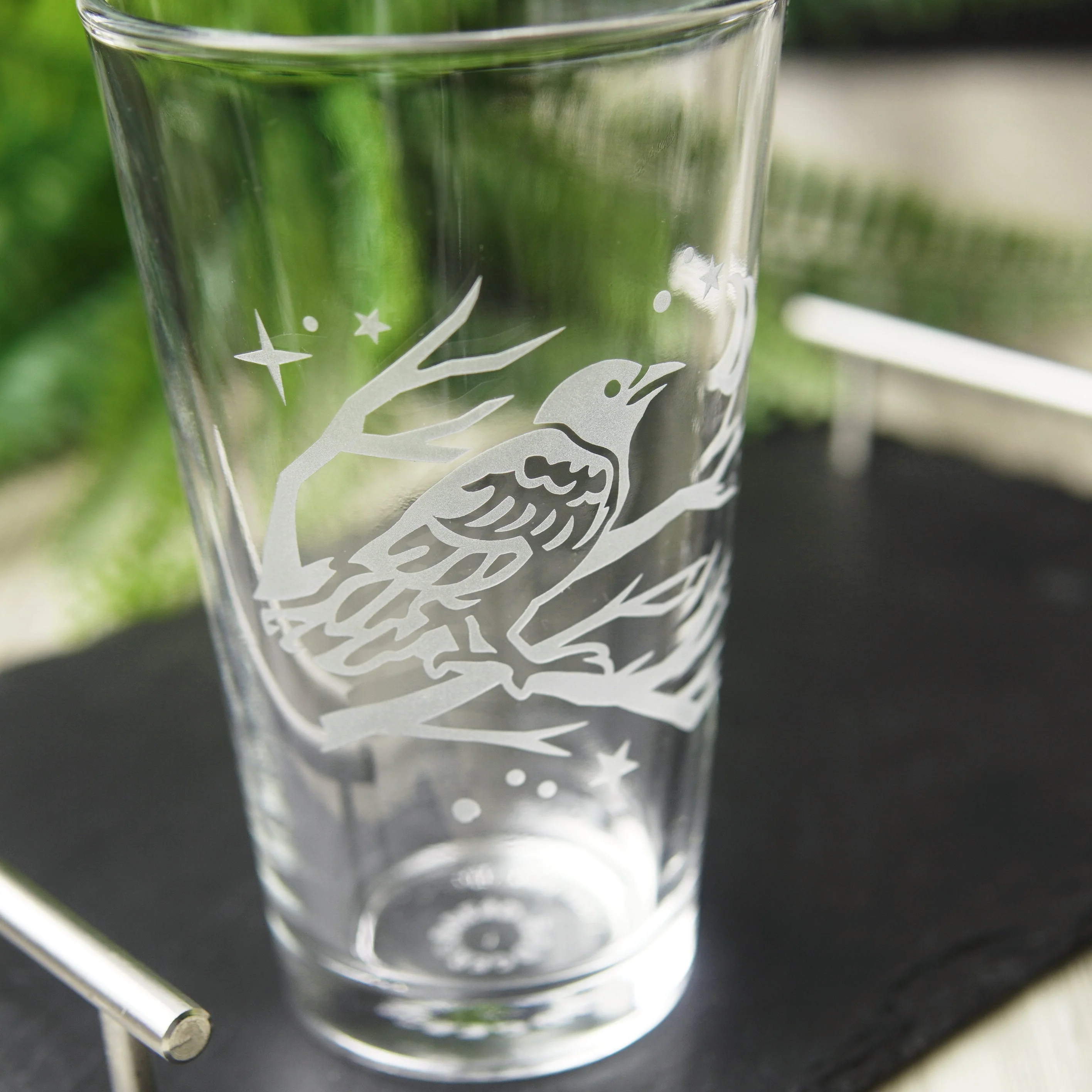 Crow Pint Glass - etched glassware - Image 6