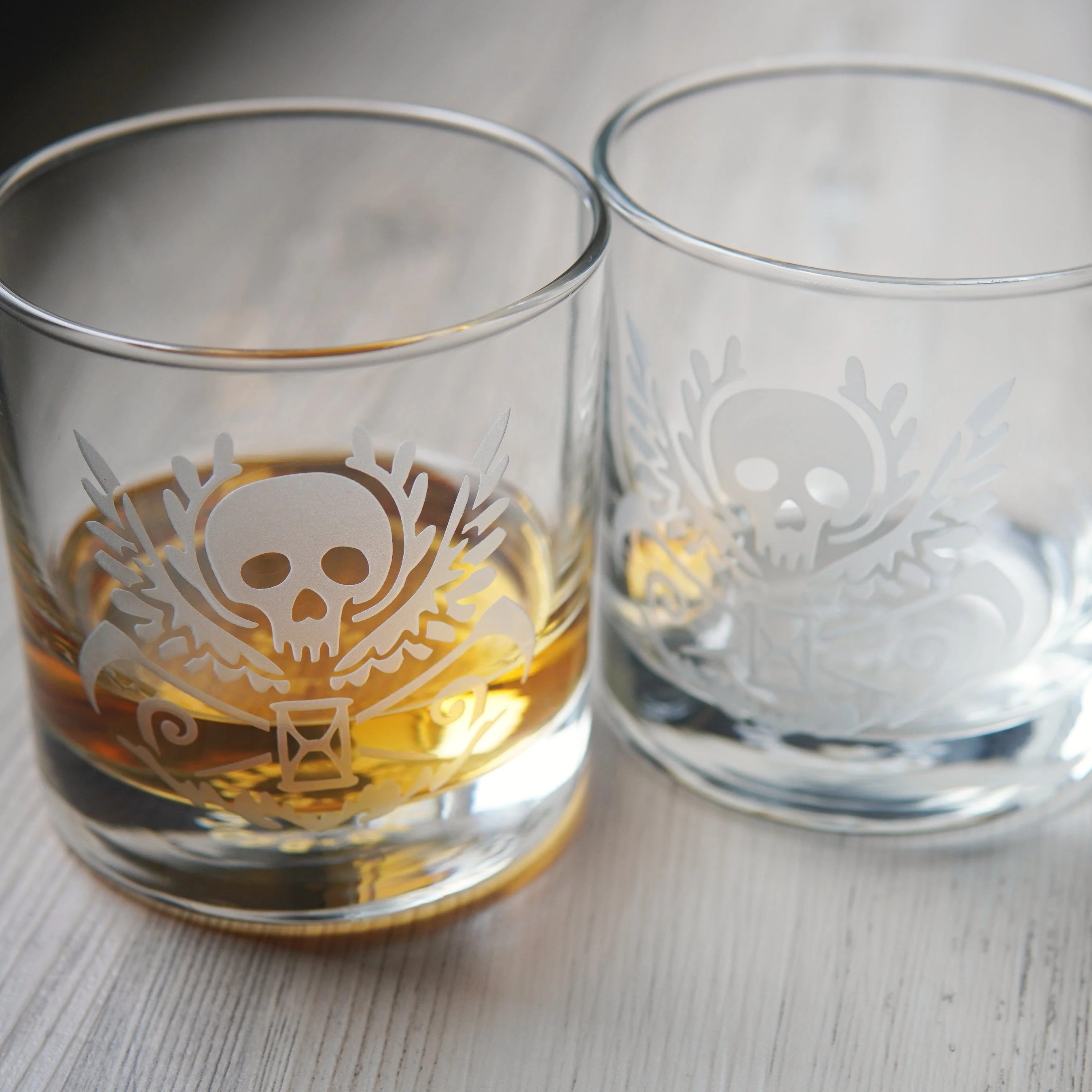 Death Skull Lowball Glass - etched cocktail glassware - Image 3