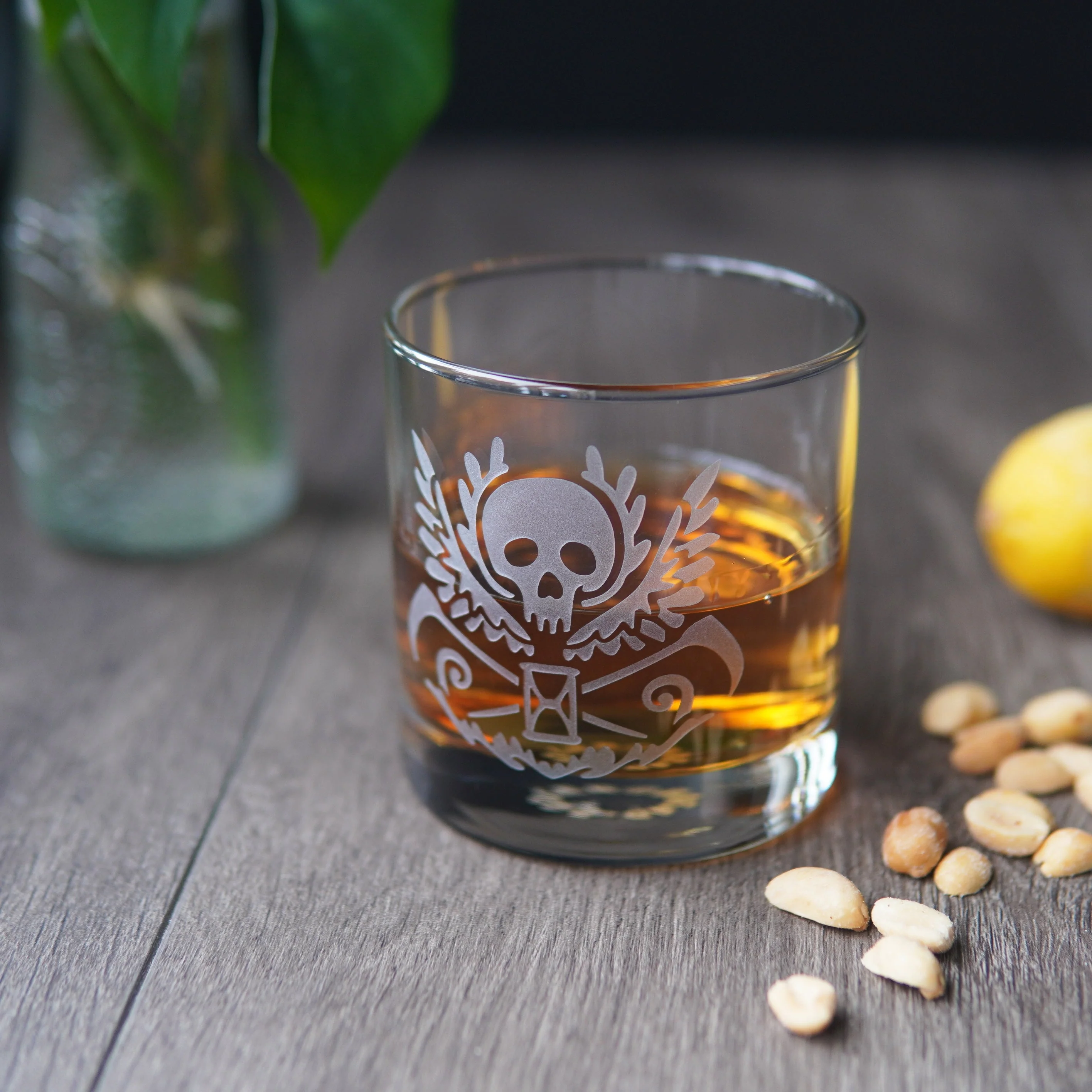 Death Skull Lowball Glass - etched cocktail glassware - Image 4