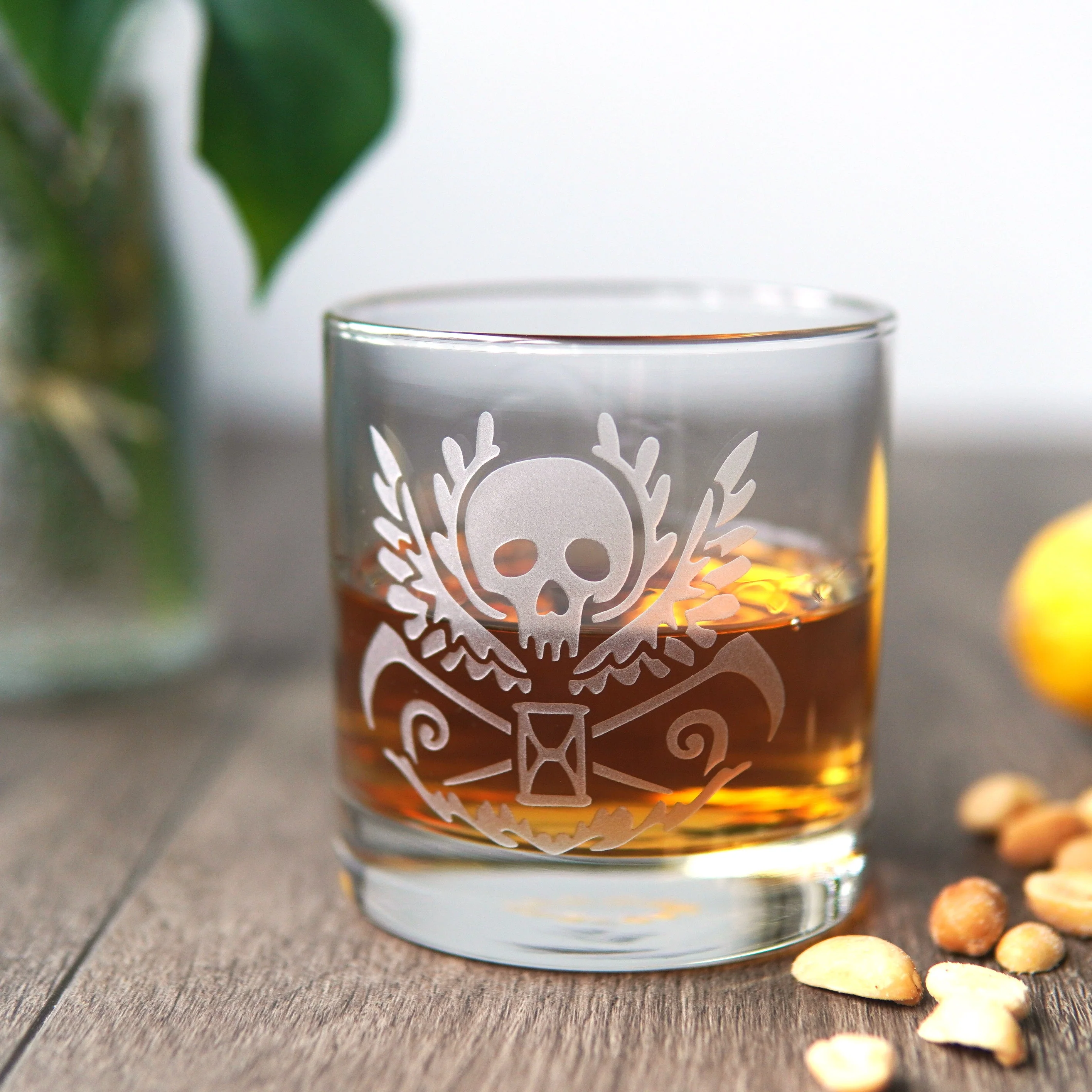 Death Skull Lowball Glass - etched cocktail glassware - Image 5