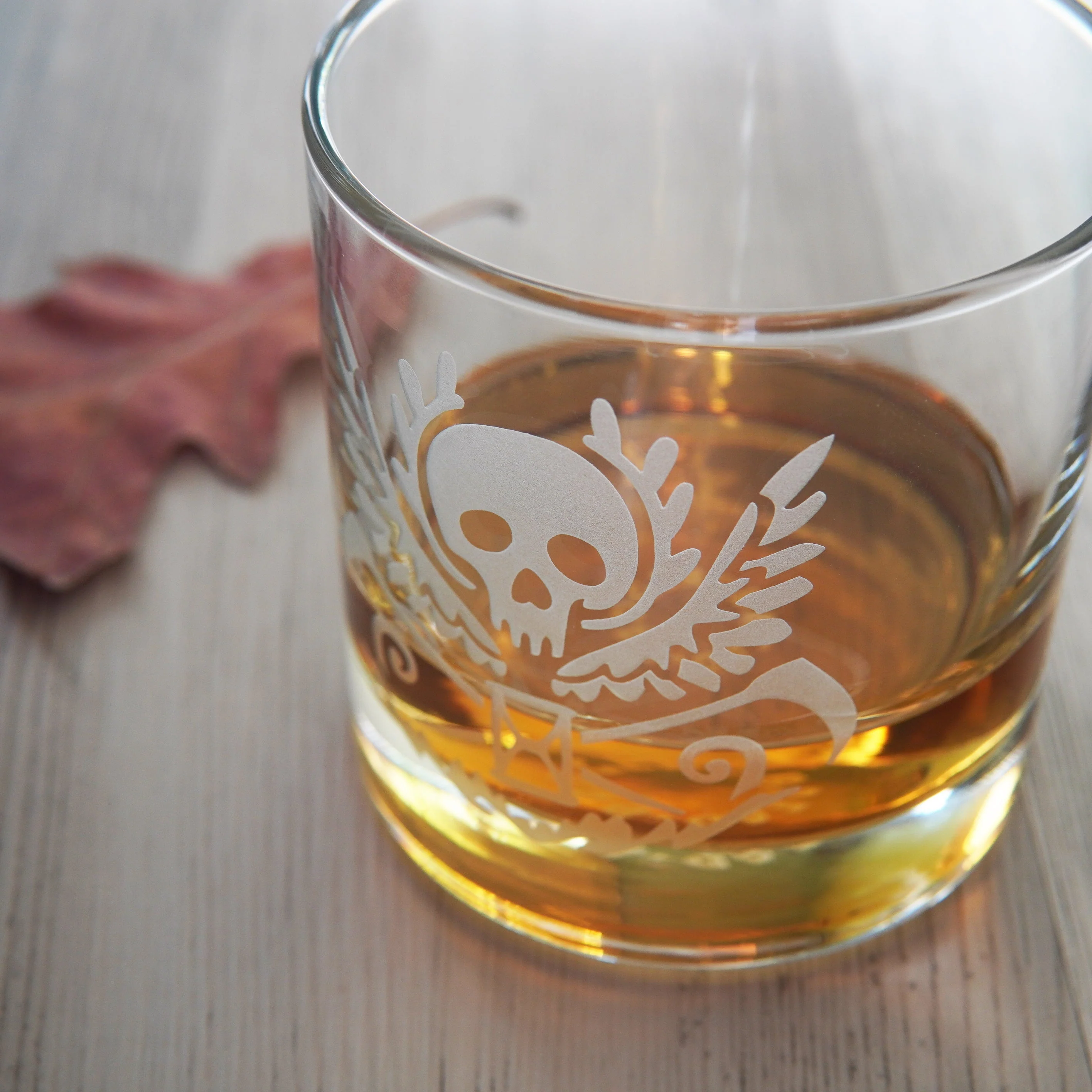 Death Skull Lowball Glass - etched cocktail glassware - Image 6