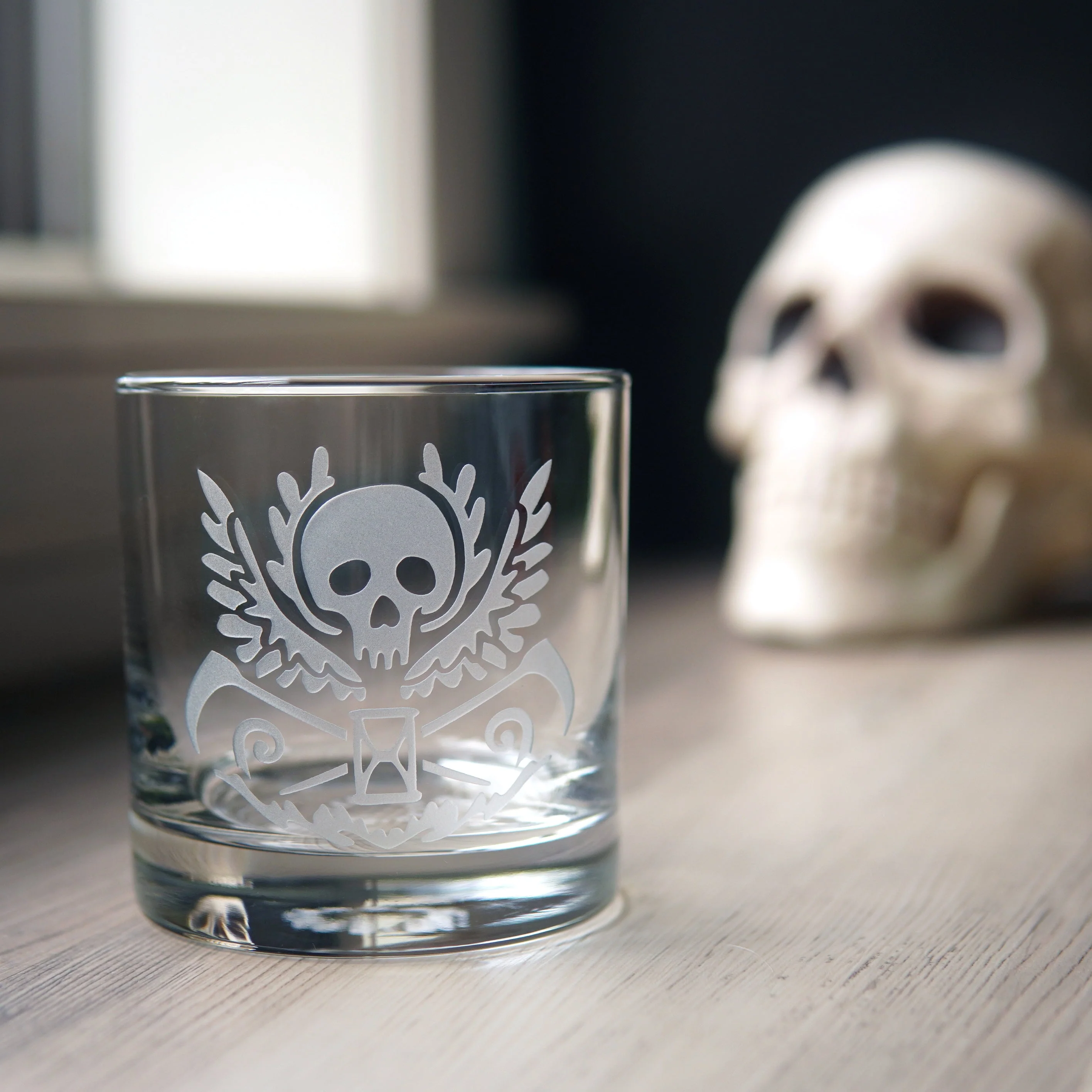 Death Skull Lowball Glass - etched cocktail glassware - Image 7