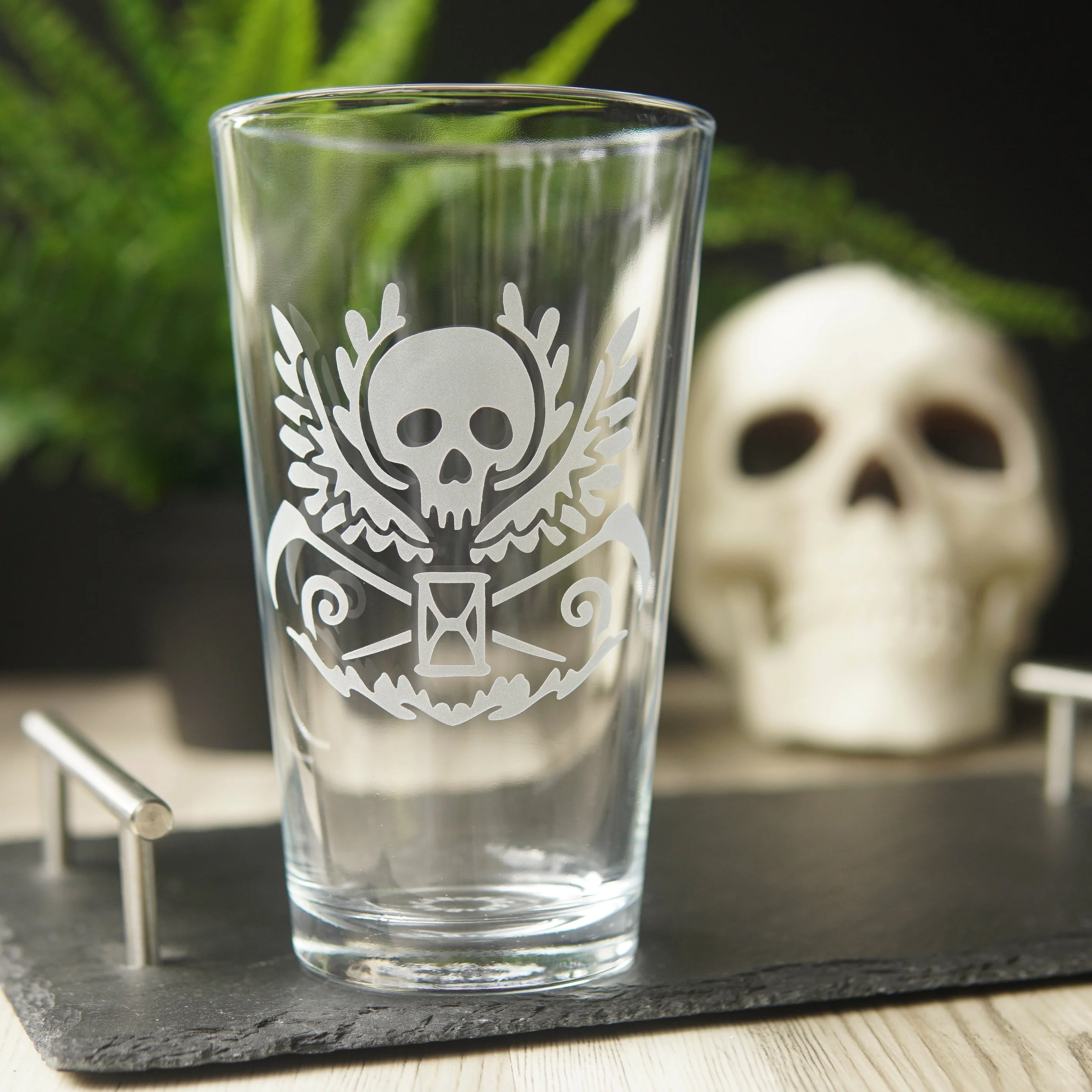 Death Skull Pint Glass - etched glassware - Image 2
