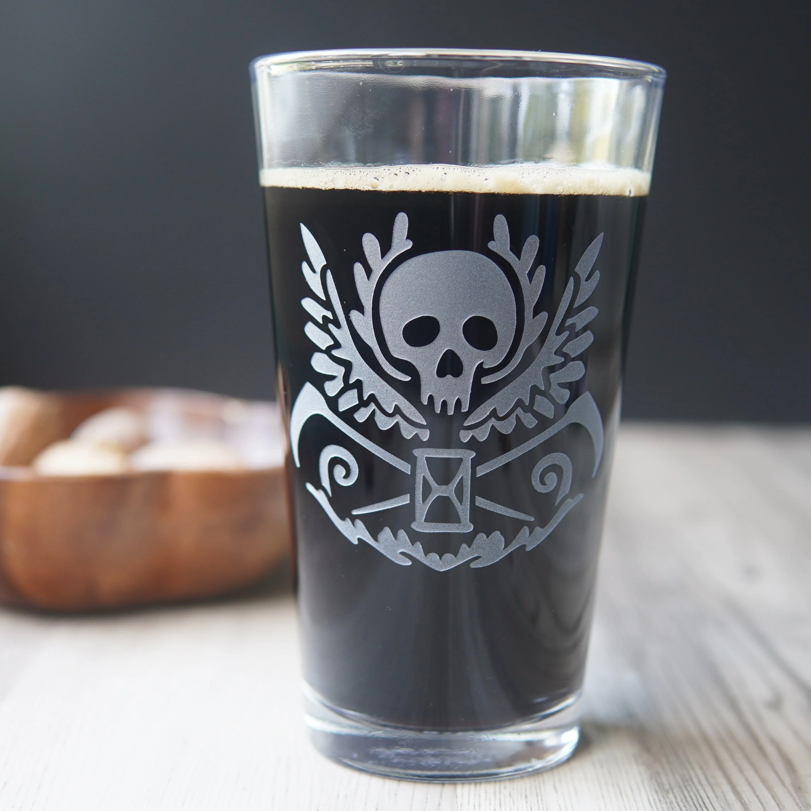 Death Skull Pint Glass - etched glassware - Image 4