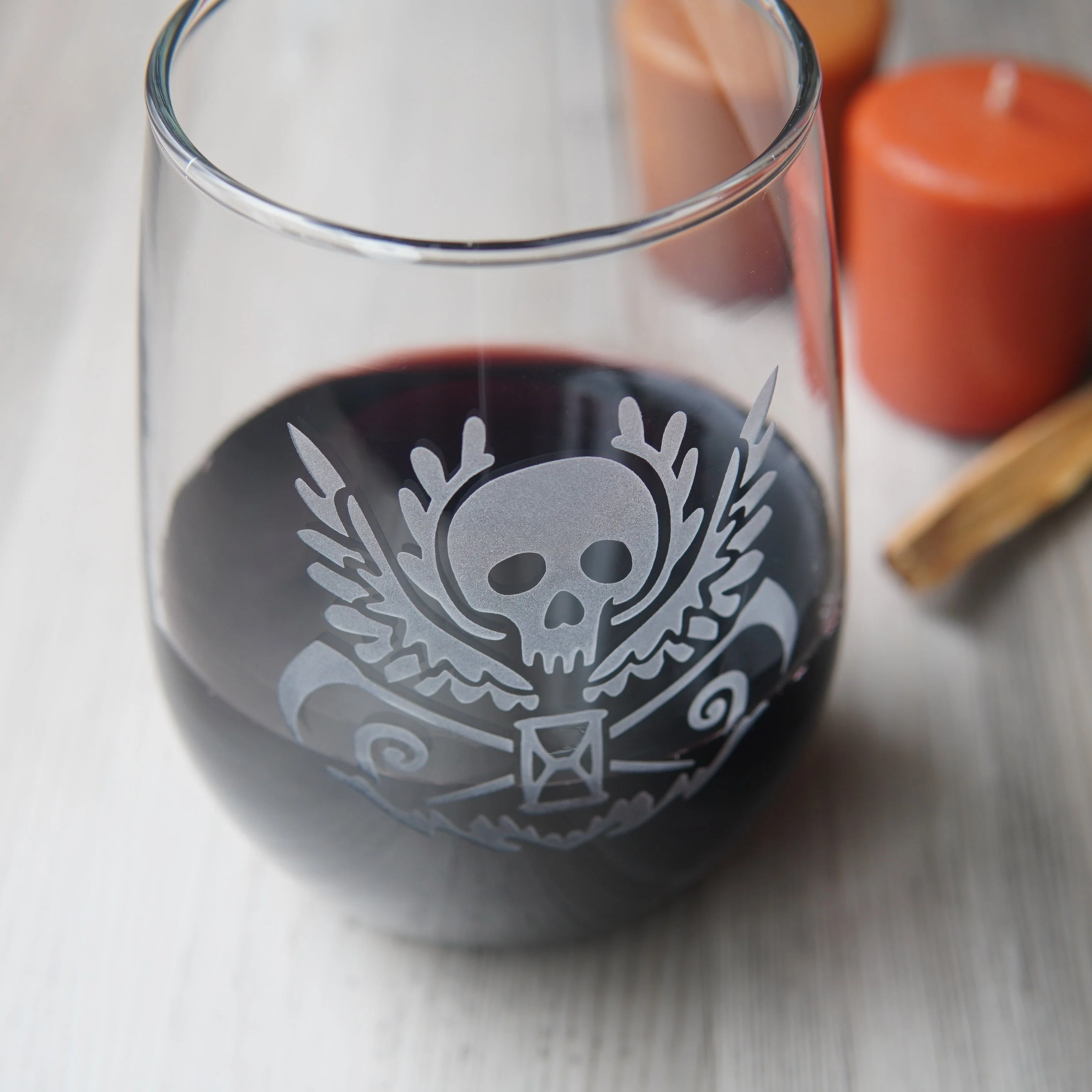 Death Skull Stemless Wine Glass - etched glassware - Image 4