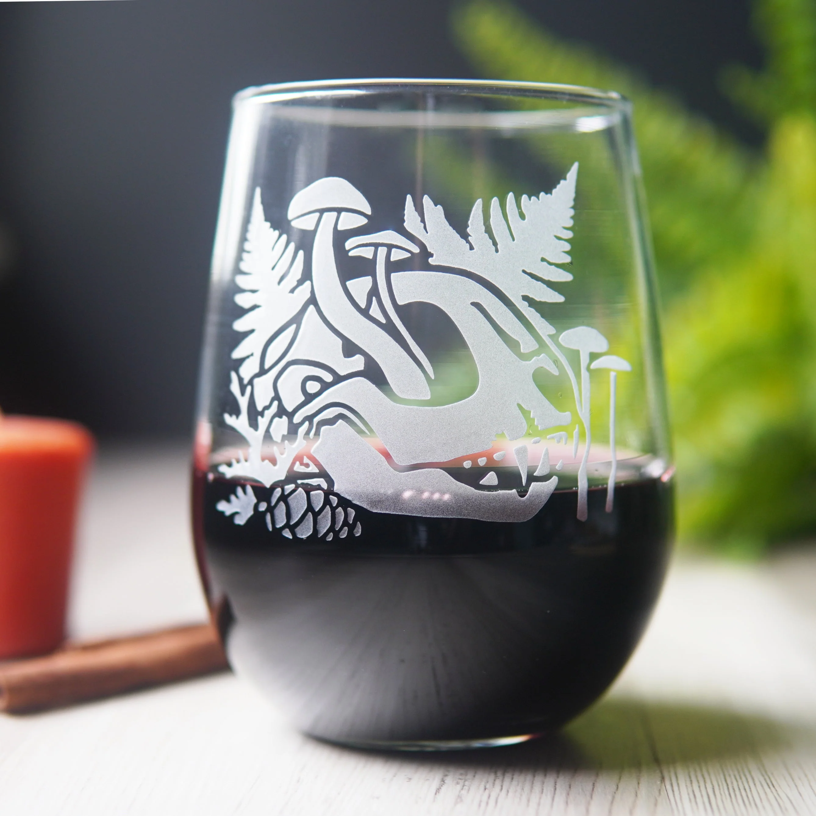 Decay Cat Skull Stemless Wine Glass - etched glassware - Image 2