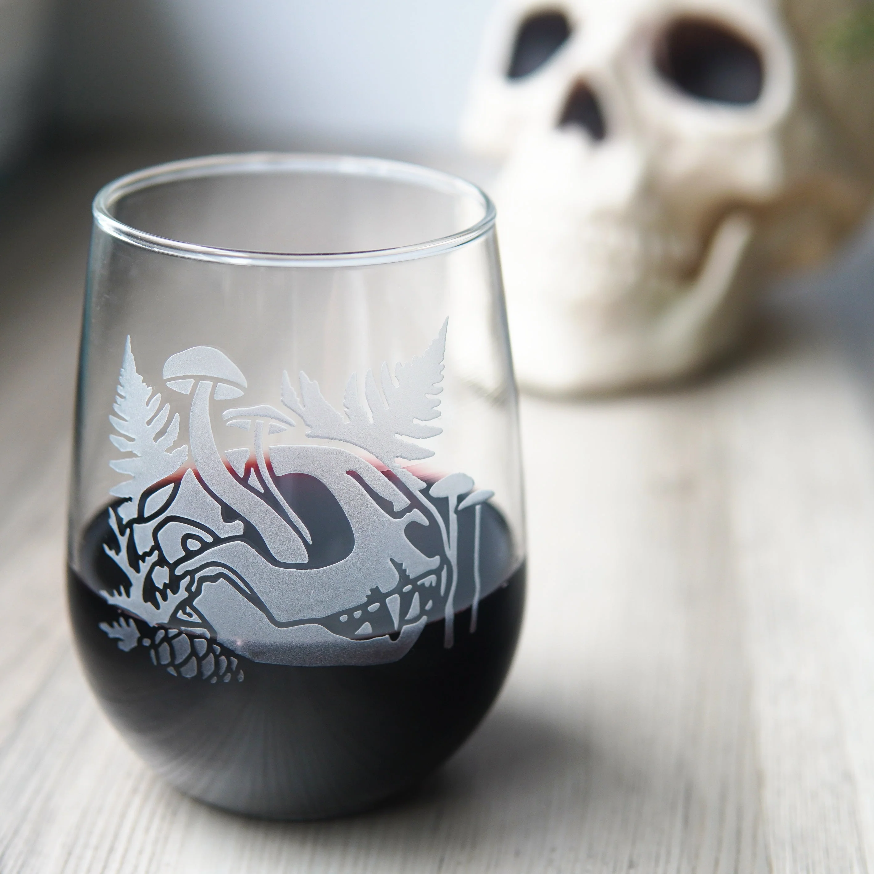 Decay Cat Skull Stemless Wine Glass - etched glassware - Image 3