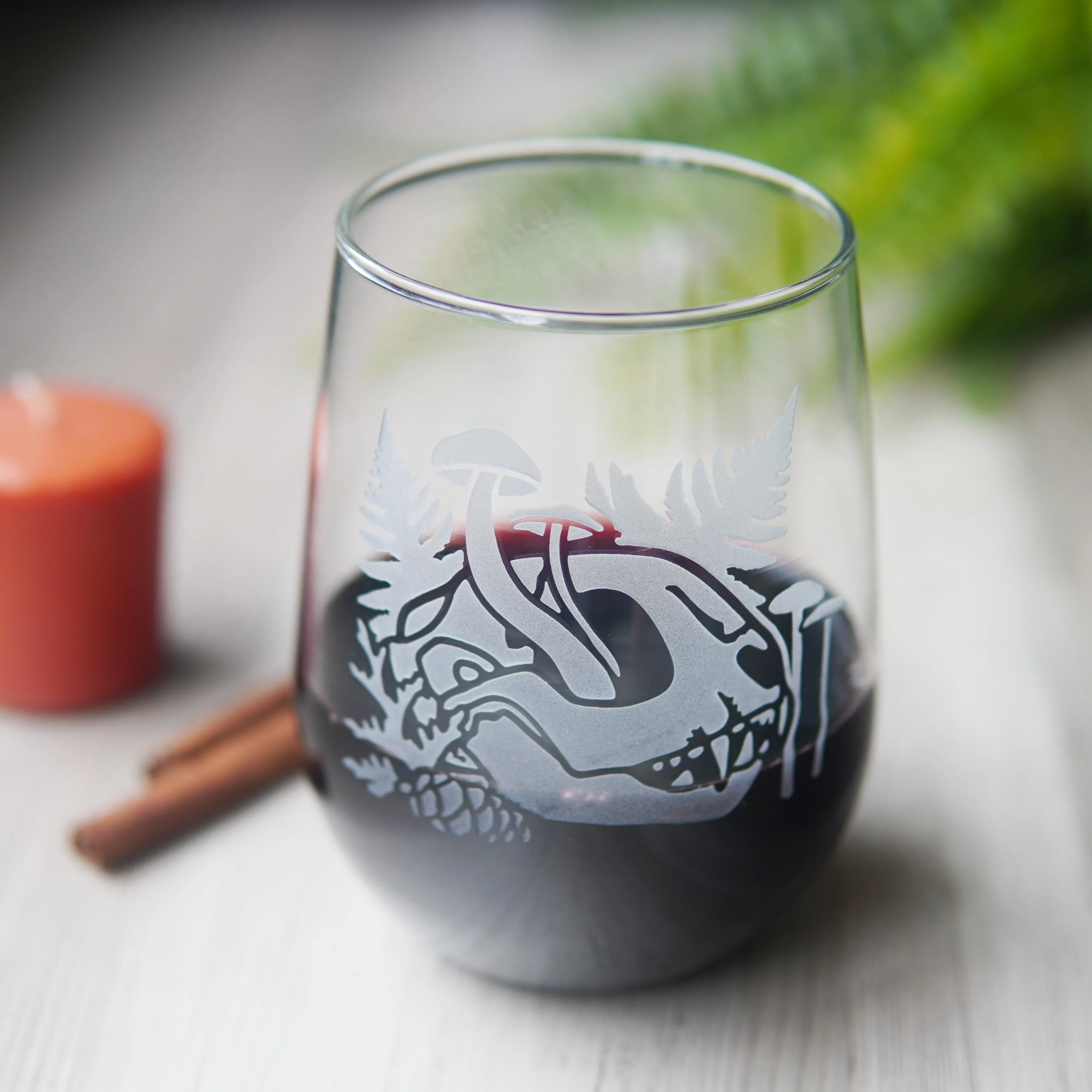 Decay Cat Skull Stemless Wine Glass - etched glassware - Image 5