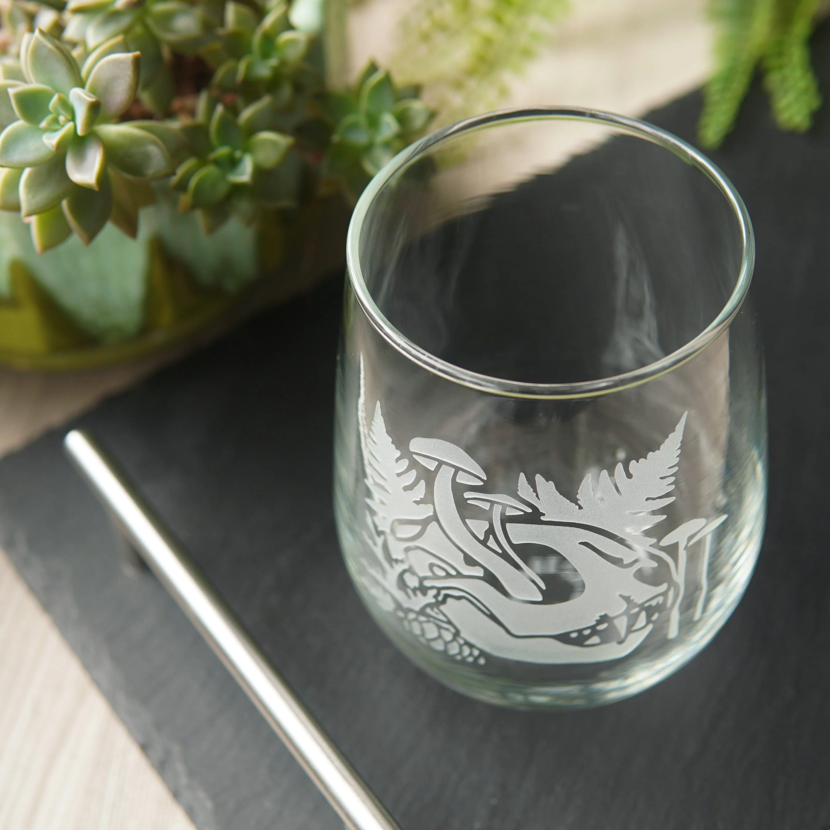 Decay Cat Skull Stemless Wine Glass - etched glassware - Image 6