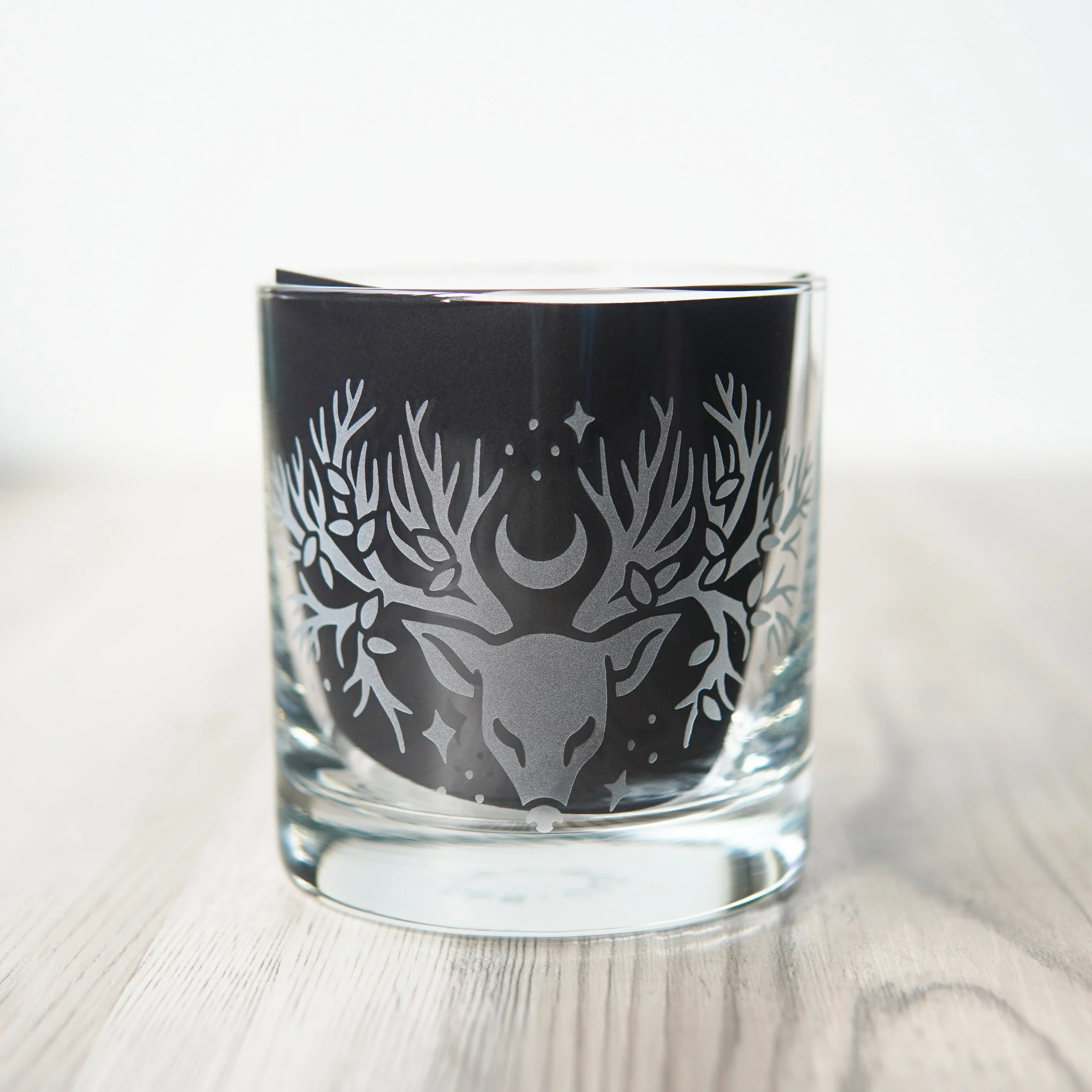 Deer Tree Lowball Glass - etched cocktail glassware - Image 2