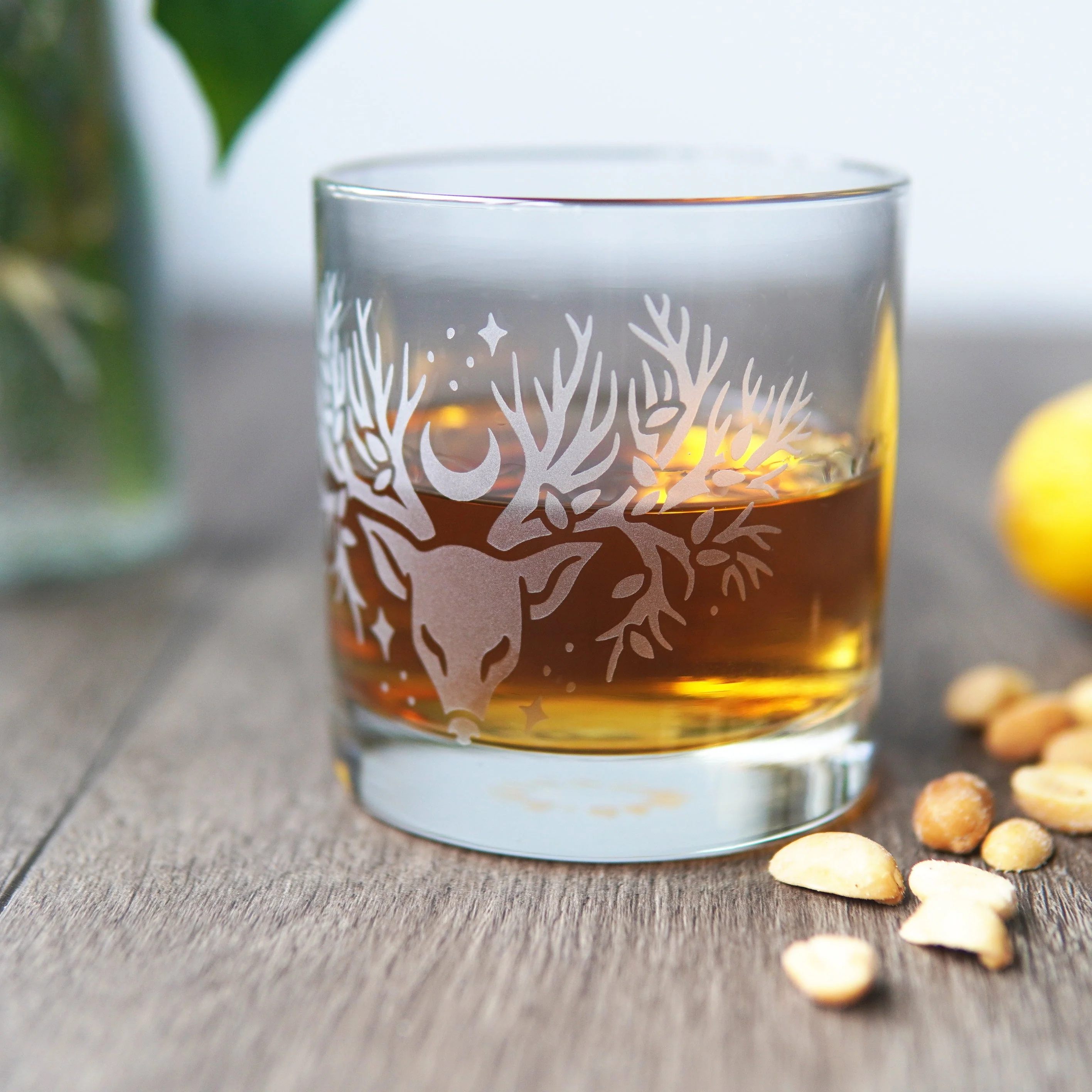 Deer Tree Lowball Glass - etched cocktail glassware - Image 3
