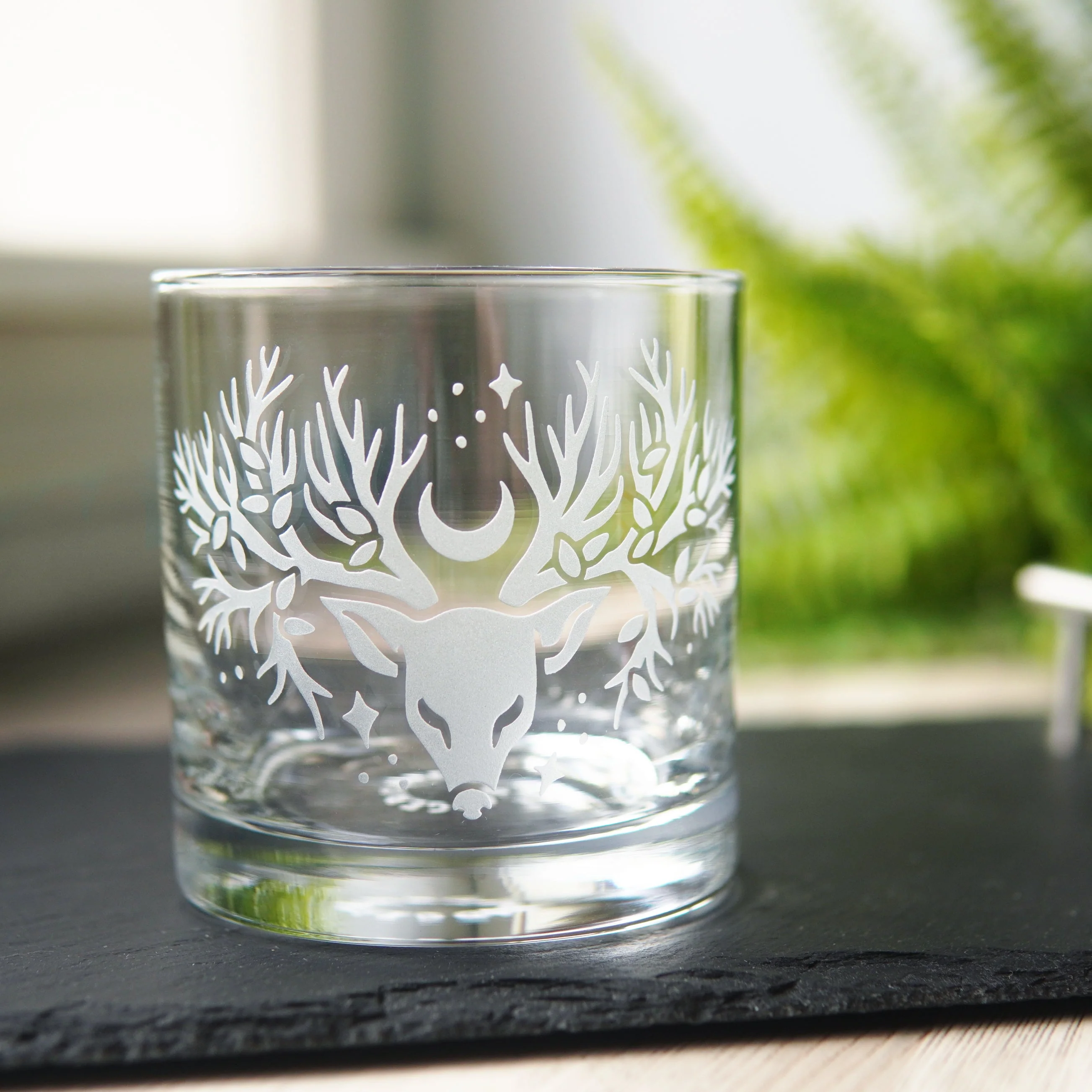 Deer Tree Lowball Glass - etched cocktail glassware - Image 5