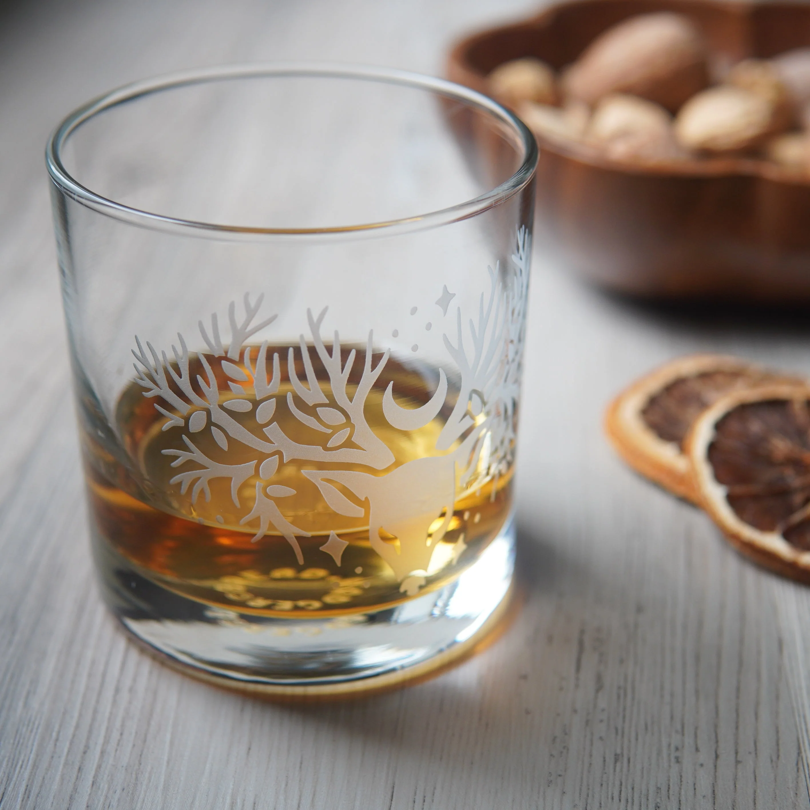 Deer Tree Lowball Glass - etched cocktail glassware - Image 6