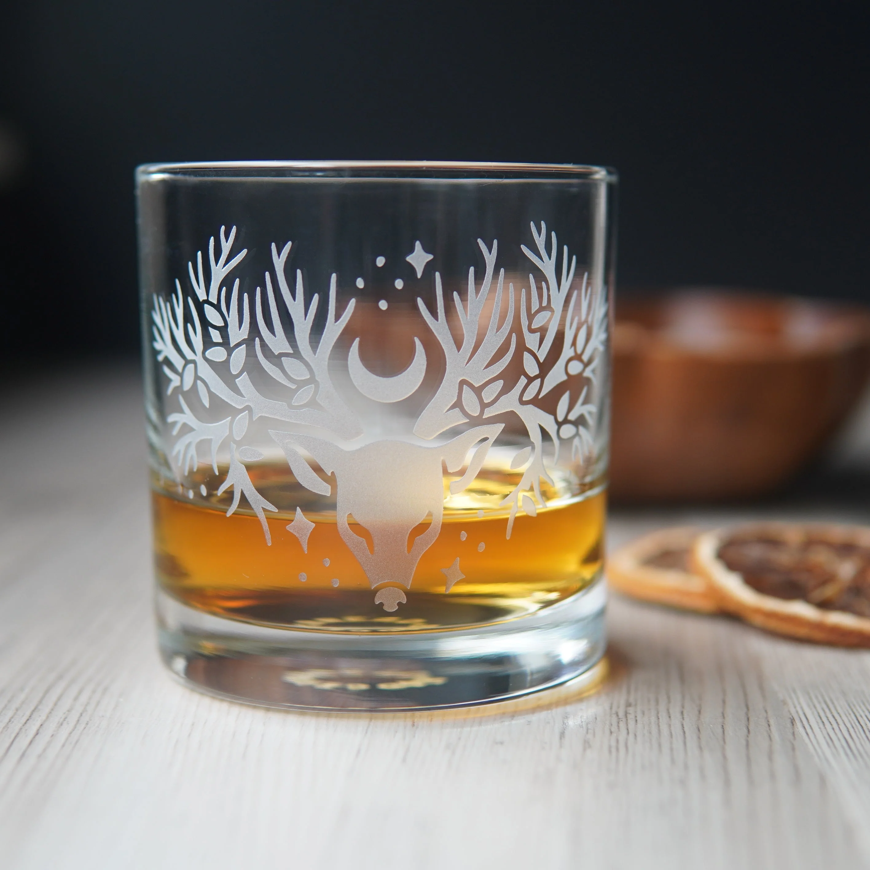Deer Tree Lowball Glass - etched cocktail glassware - Image 7